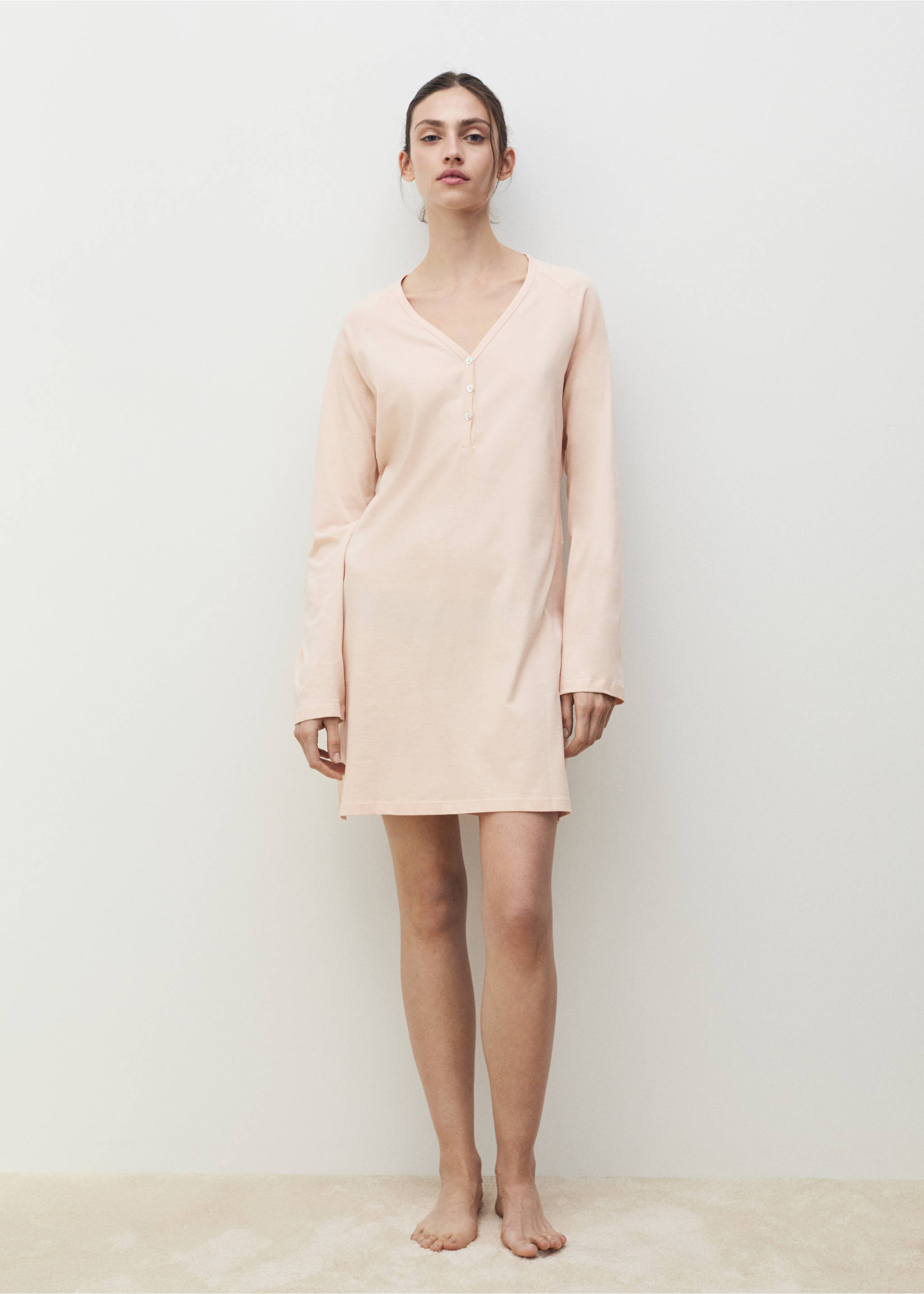 Nachthemd Baumwolle V-Ausschnitt - Allgemeine Ansicht, Lachs. Ref: 87042901-00.