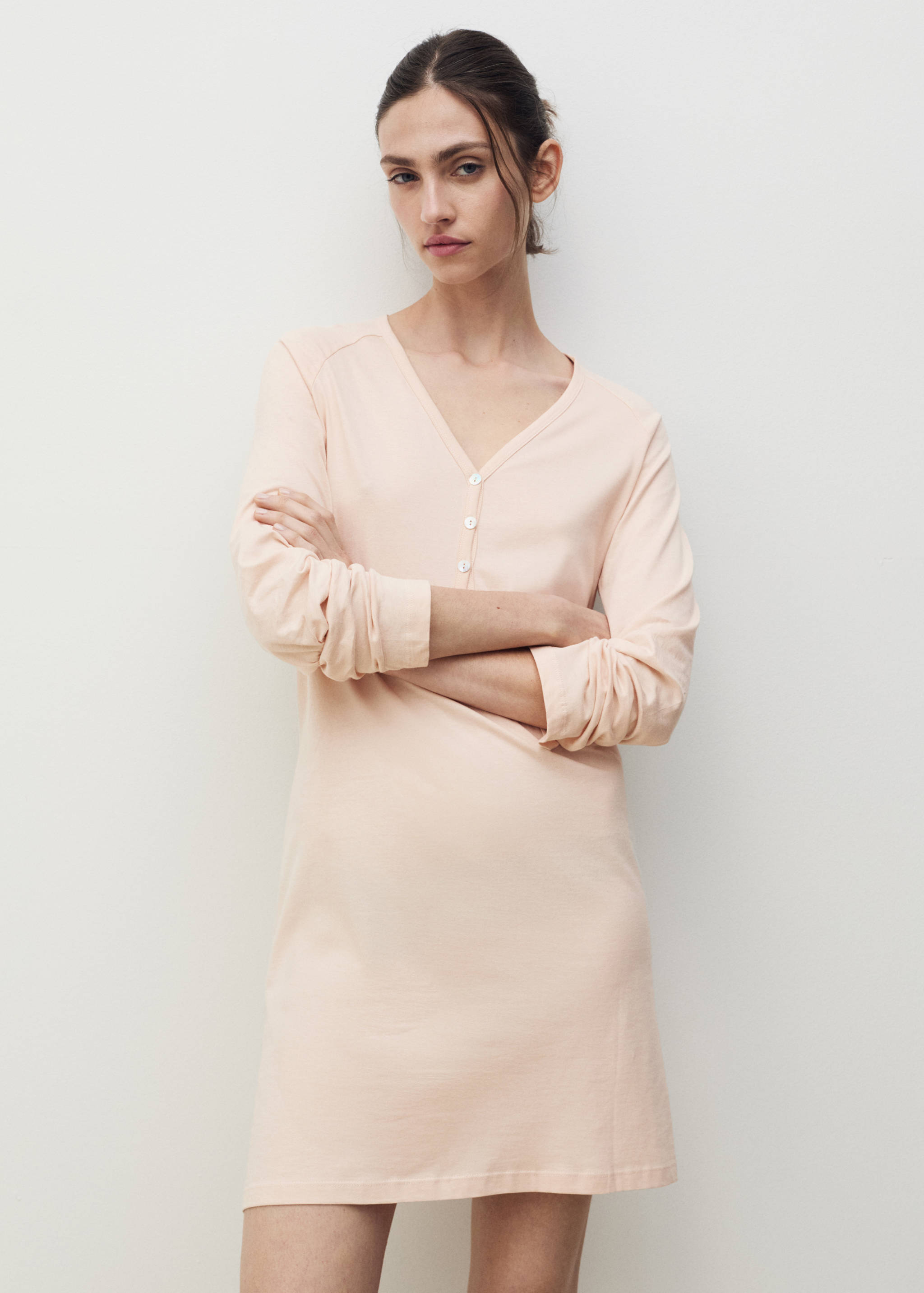 Nachthemd Baumwolle V-Ausschnitt - Mittlere Ansicht