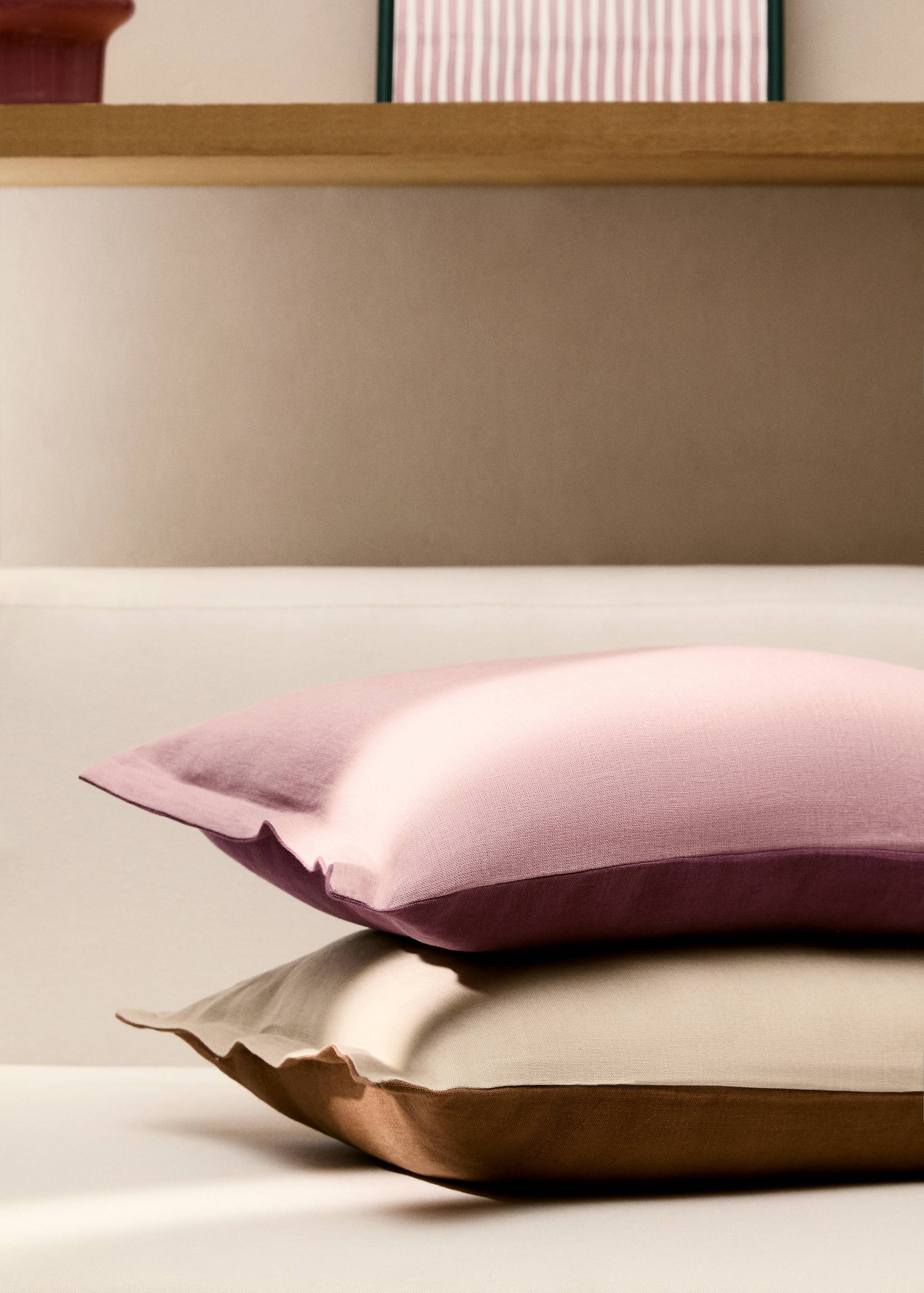 Zweifarbiger Kissenbezug aus Leinen, 60 x 60 cm - Allgemeine Ansicht