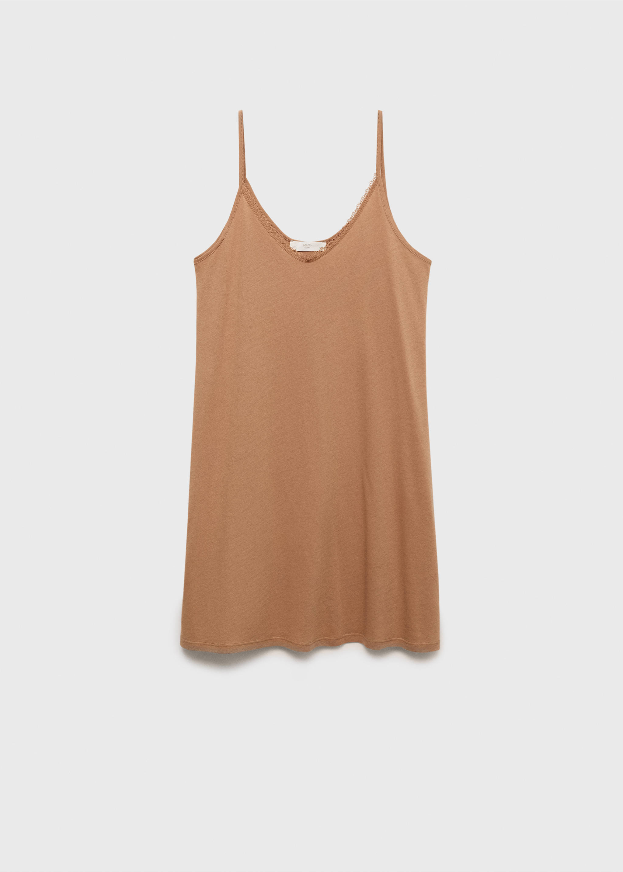 Cotton nightdress with lace trim - Article without model, Medium Brown. Ref: 87042939-00.