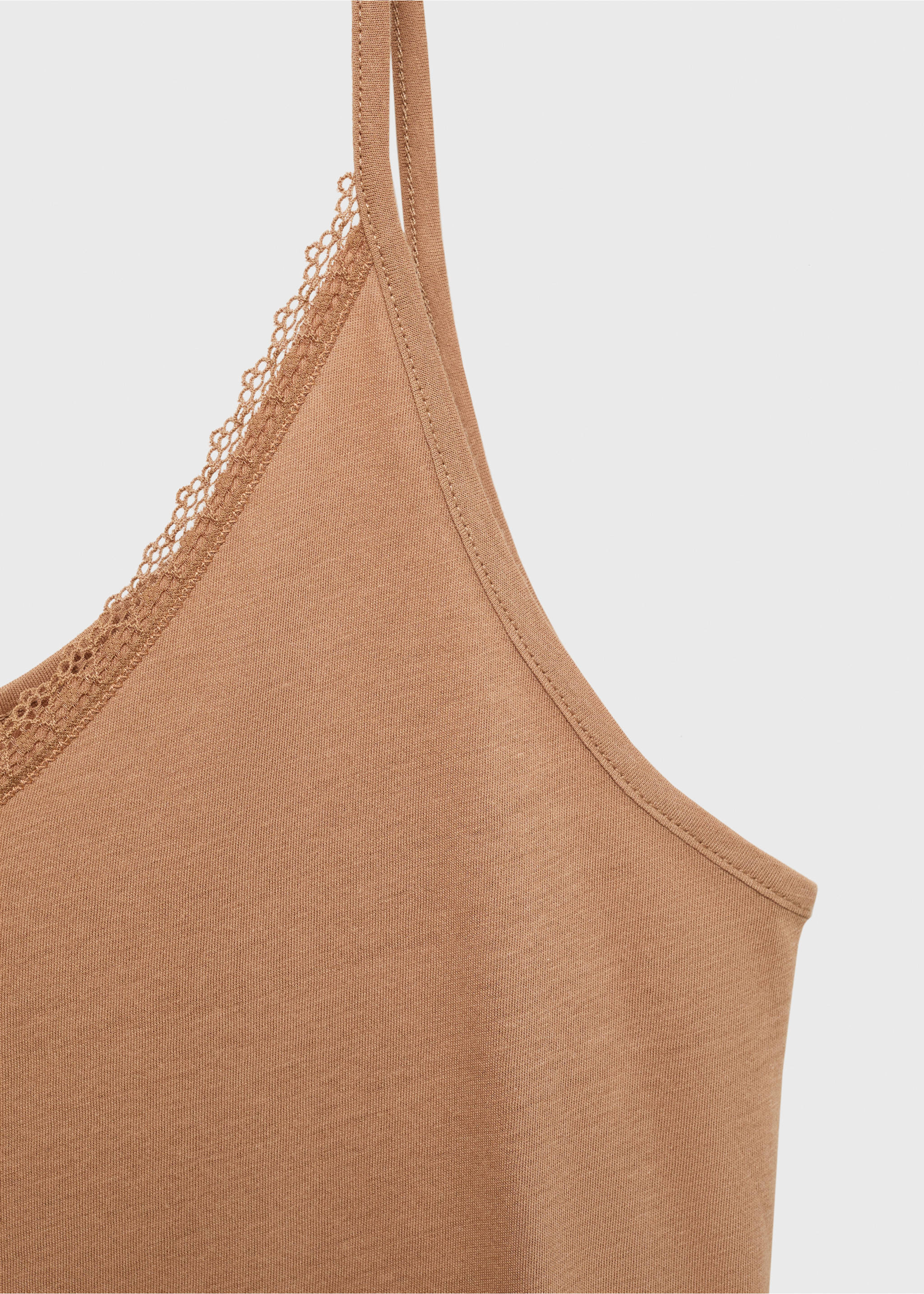 Cotton nightdress with lace trim - Details of the article 8, Medium Brown. Ref: 87042939-00.