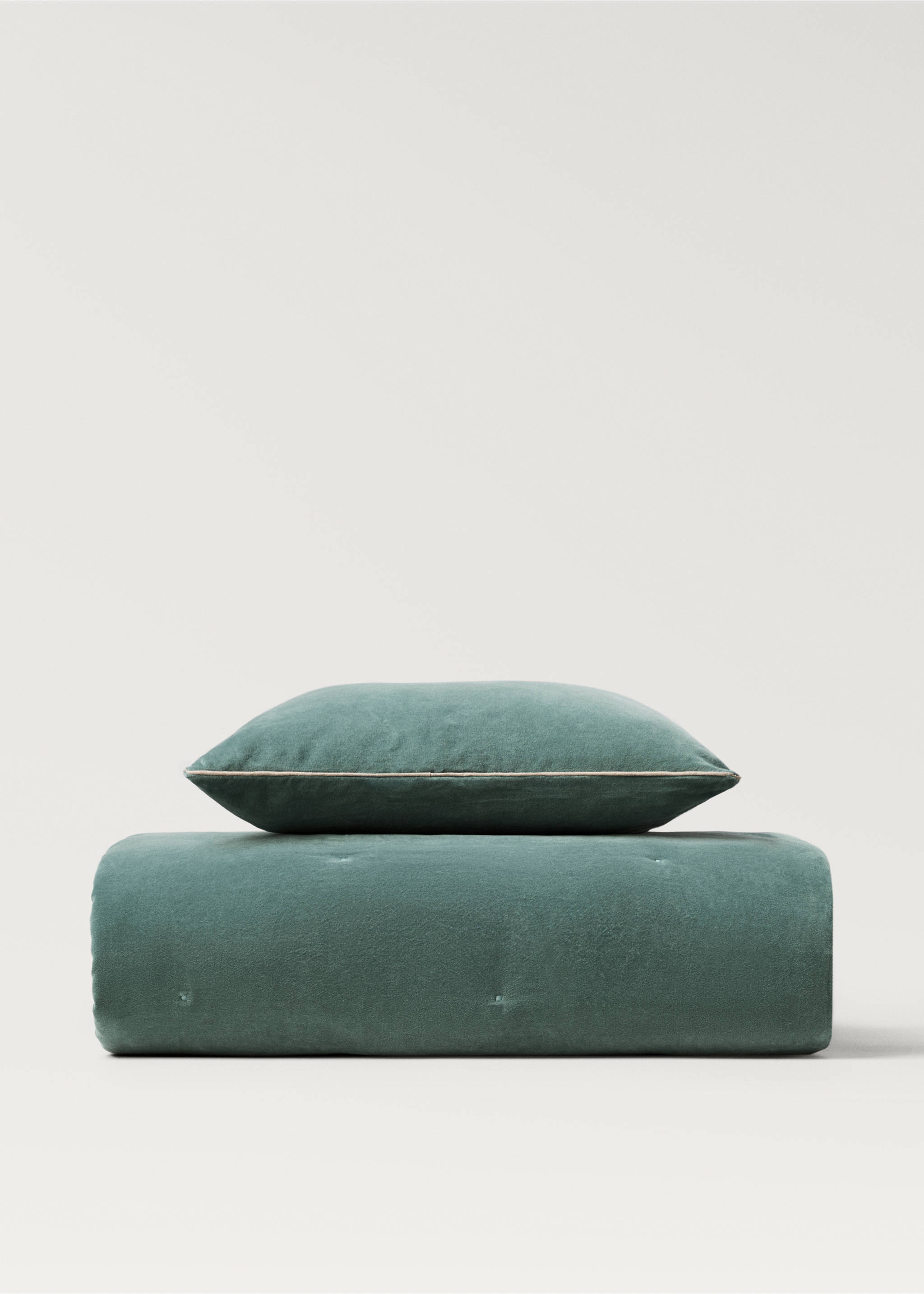 Cotton velvet bedspread for end of bed 85x200 cm - Details of the article 3, Green. Ref: 87042966-00.