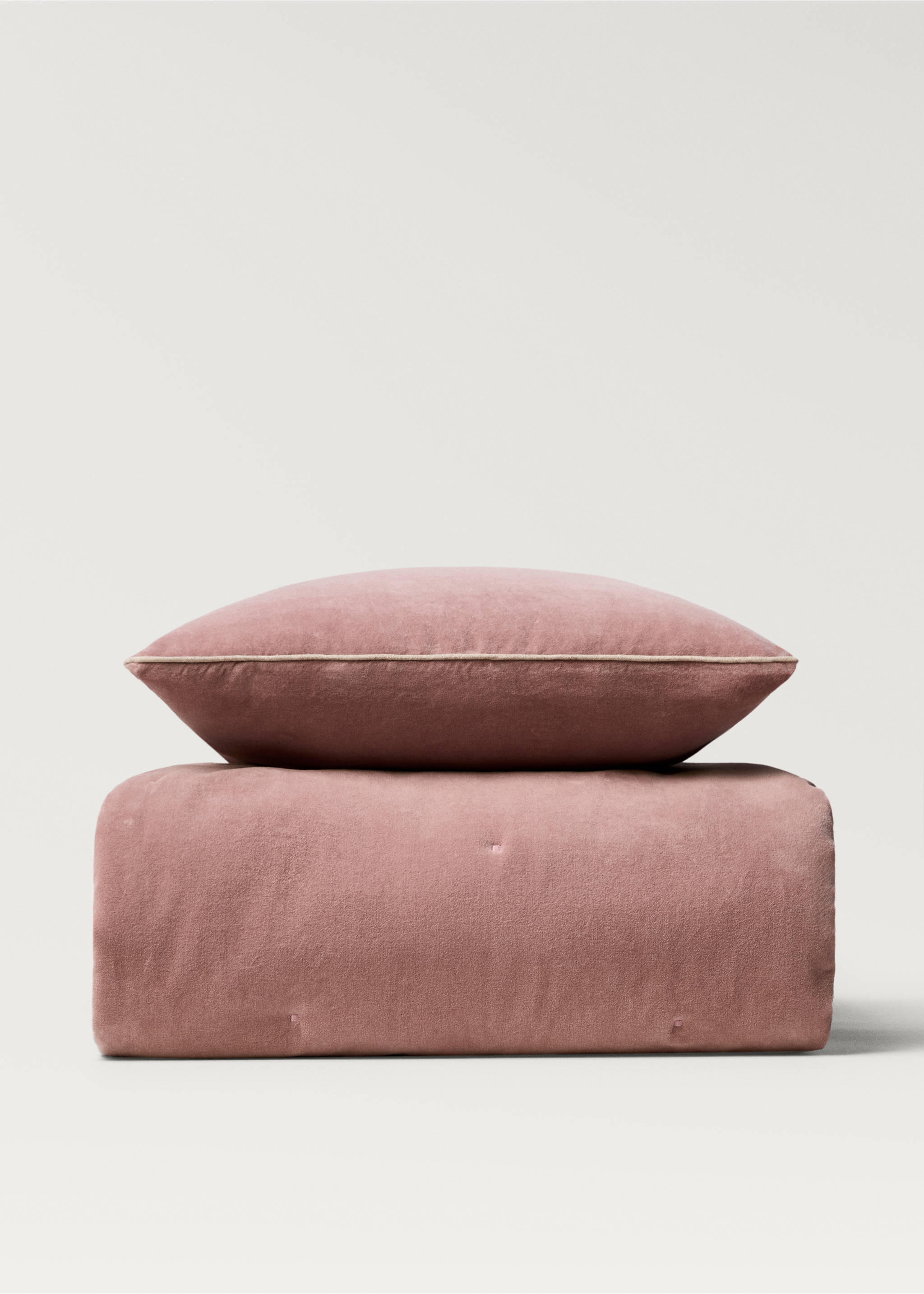 Cotton velvet bedspread for end of bed 85x200 cm - Details of the article 4, Pink. Ref: 87042966-00.