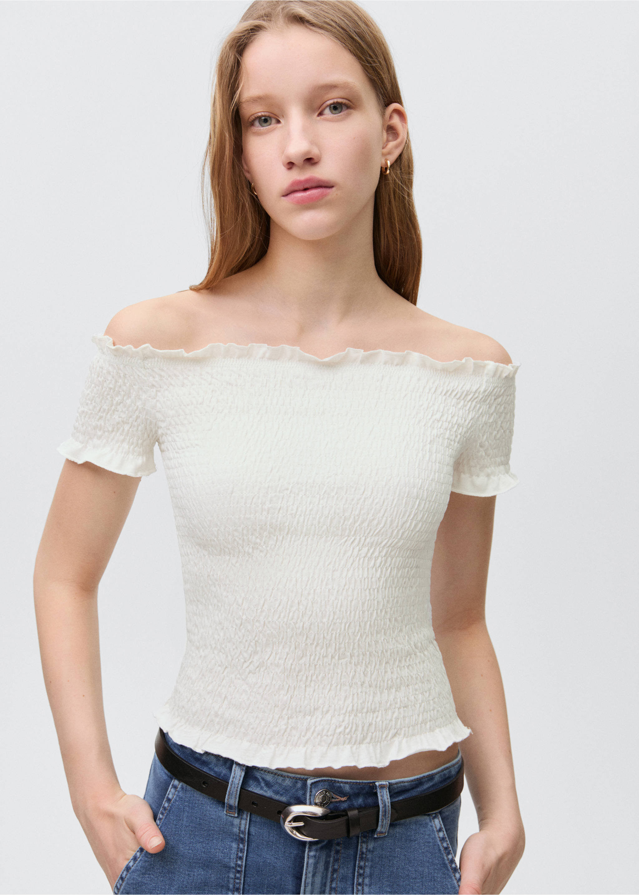 Ruched strapless top - Medium plane, Off White. Ref: 87043274-00.