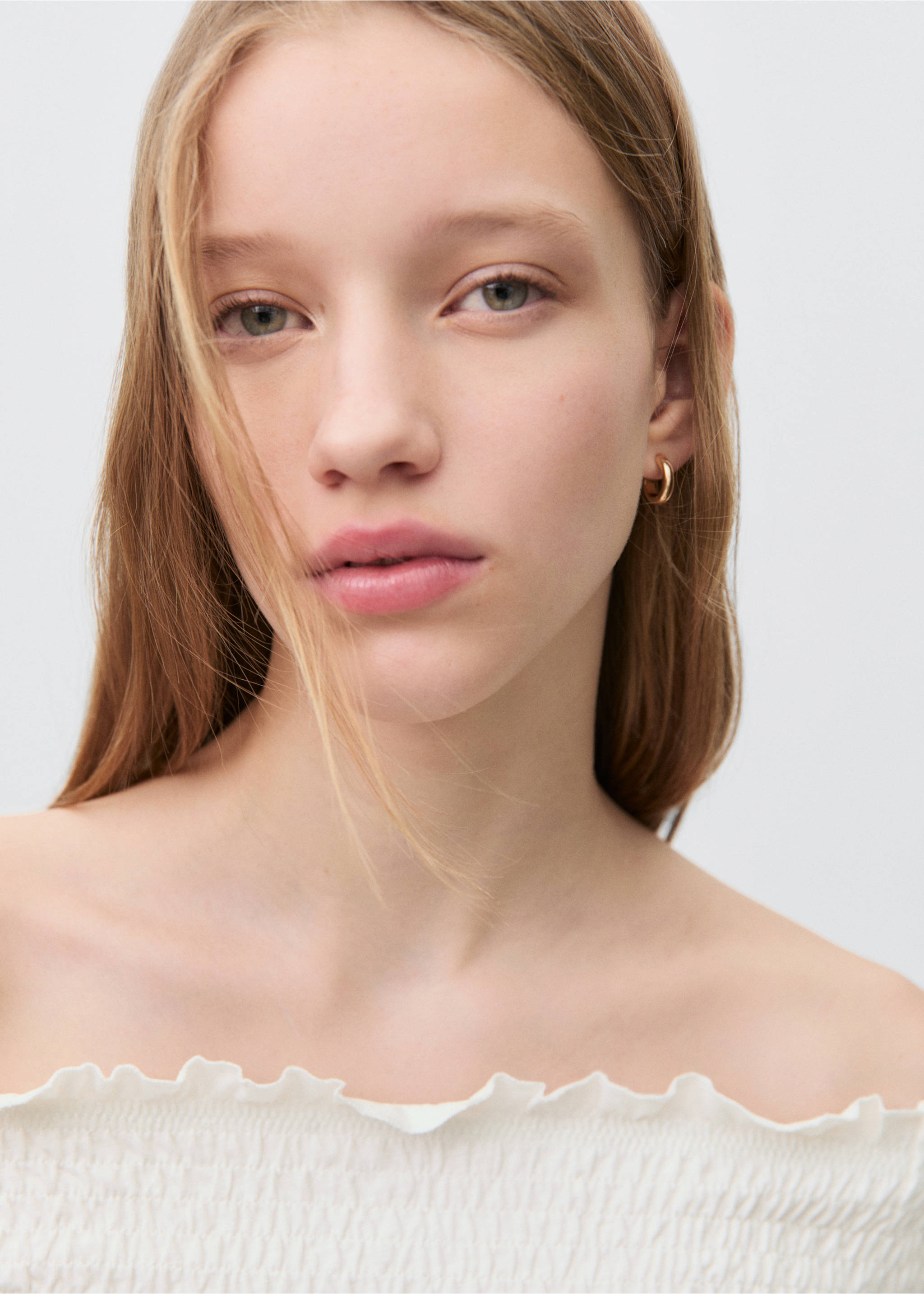 Ruched strapless top - Details of the article 1, Off White. Ref: 87043274-00.