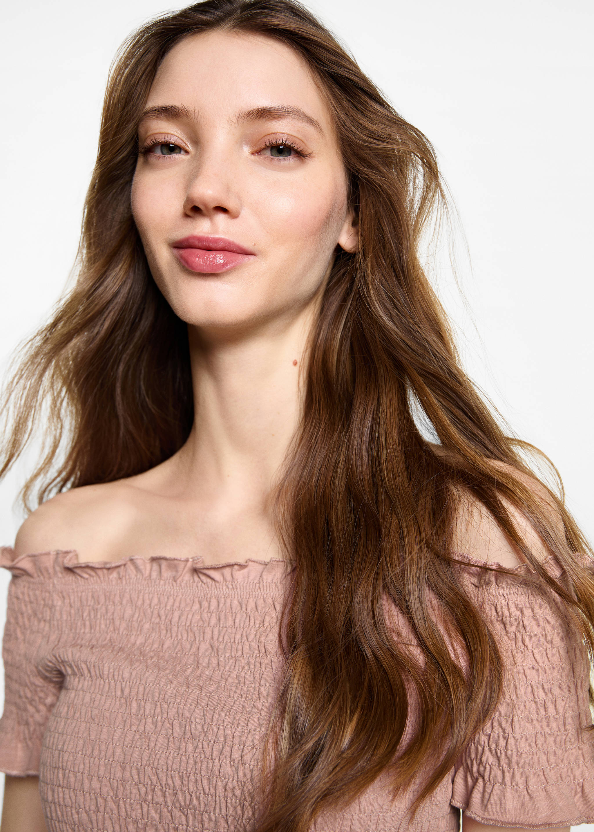 Ruched strapless top - Details of the article 1, Pale Pink. Ref: 87043274-00.
