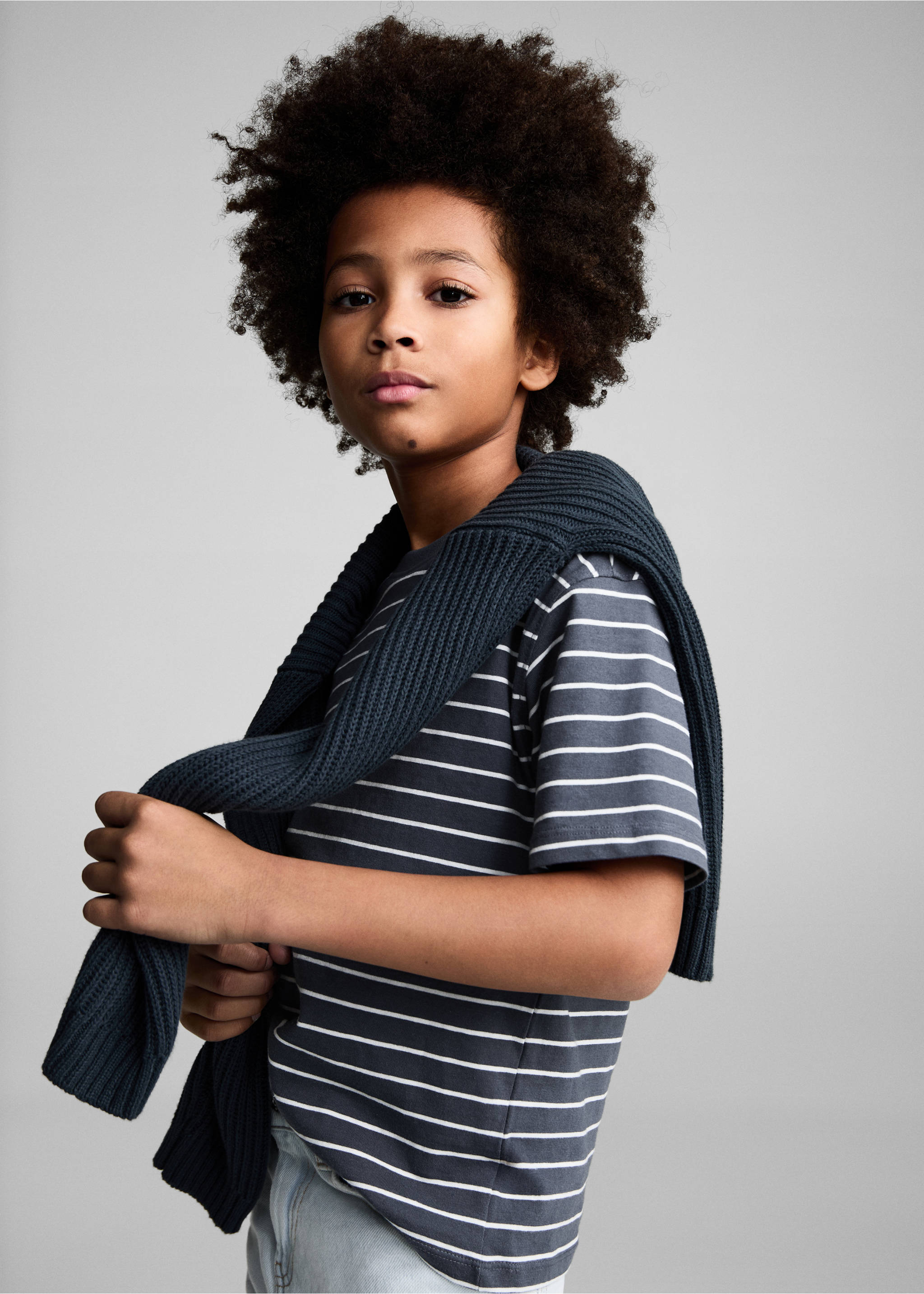 Striped cotton T-shirt - Medium plane, Dark Grey. Ref: 87043277-00.