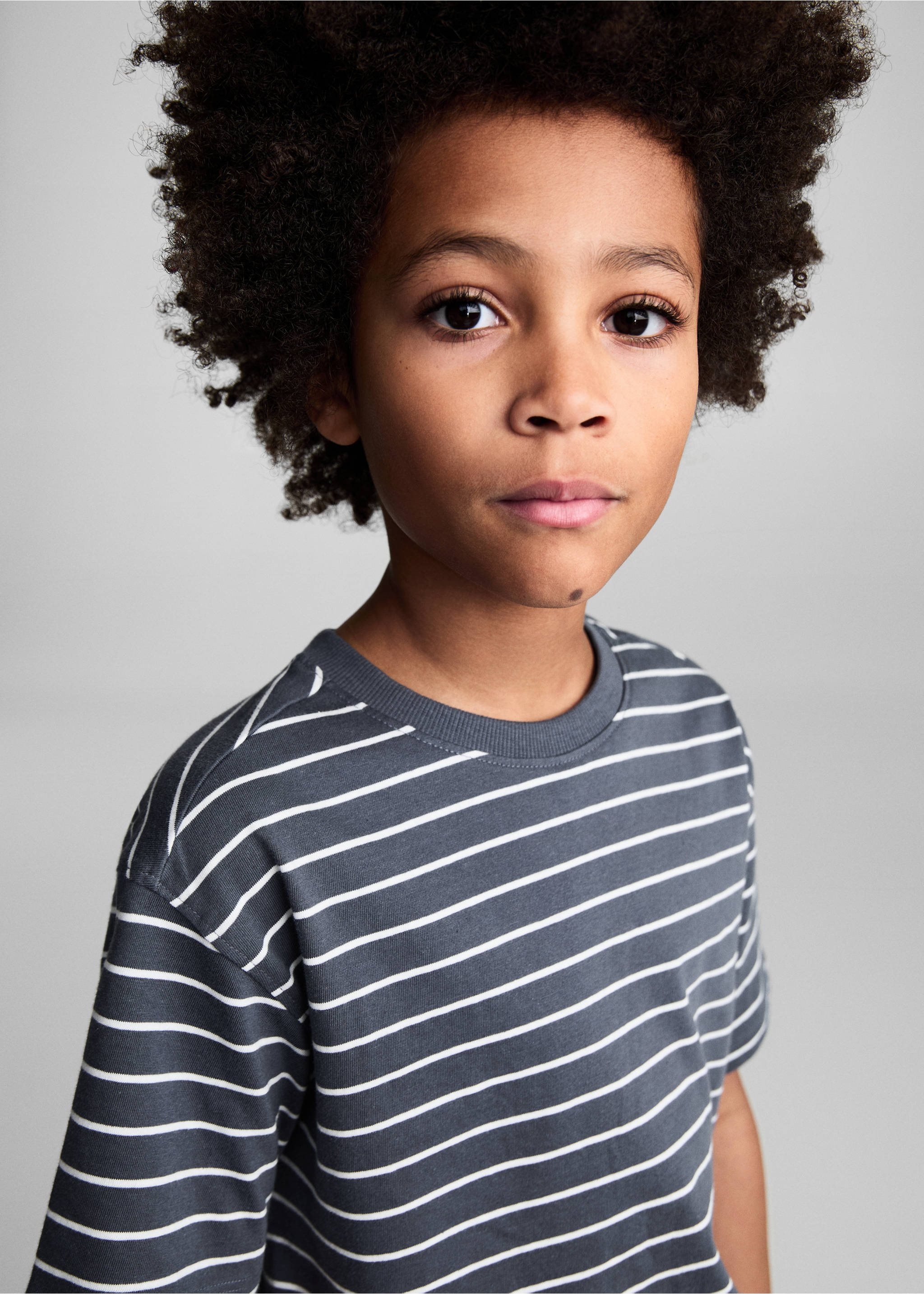Striped cotton T-shirt - Details of the article 1, Dark Grey. Ref: 87043277-00.