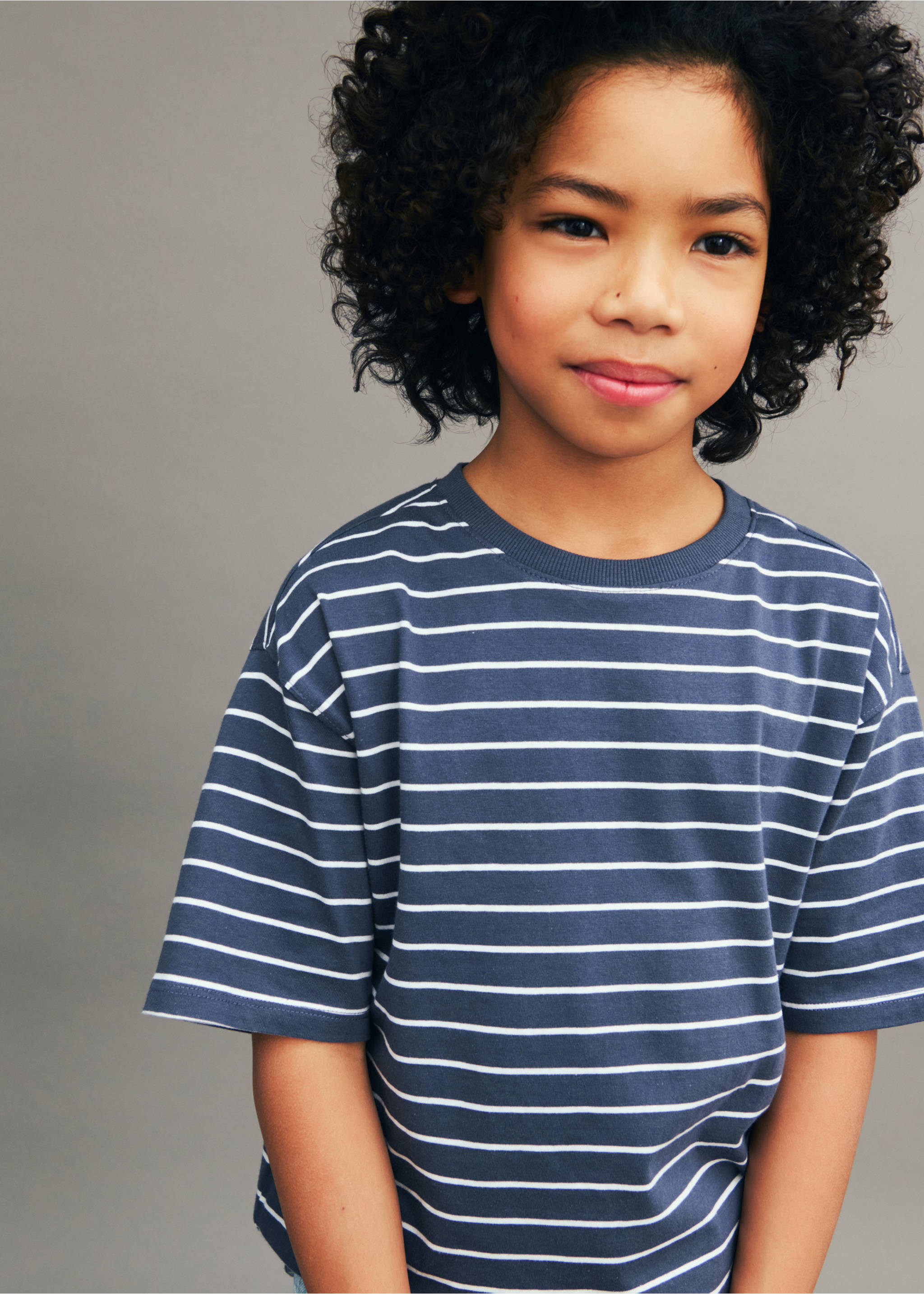 Striped cotton T-shirt - Details of the article 5, Dark Grey. Ref: 87043277-00.