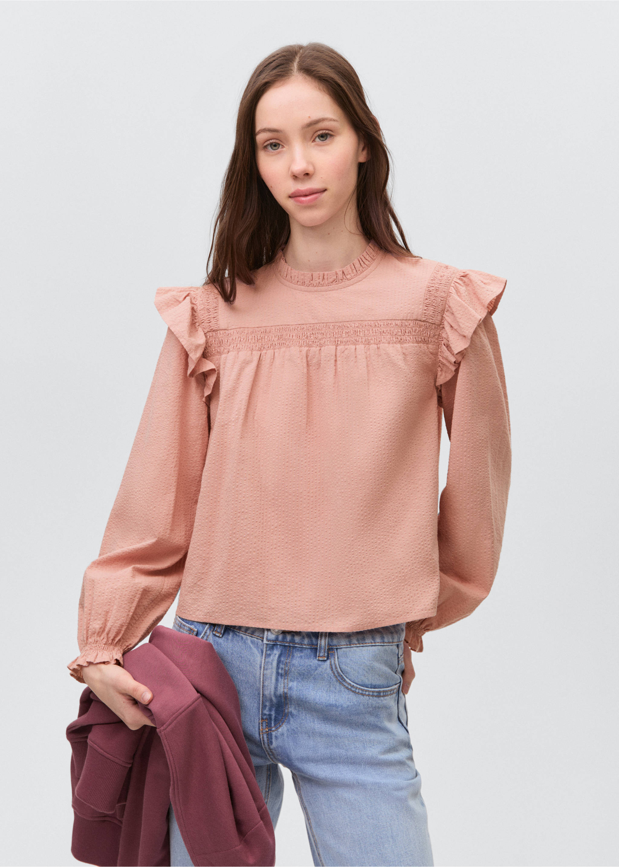 Blouse texturée coton - Plan moyen, Rose pastel. Ref: 87043279-00.