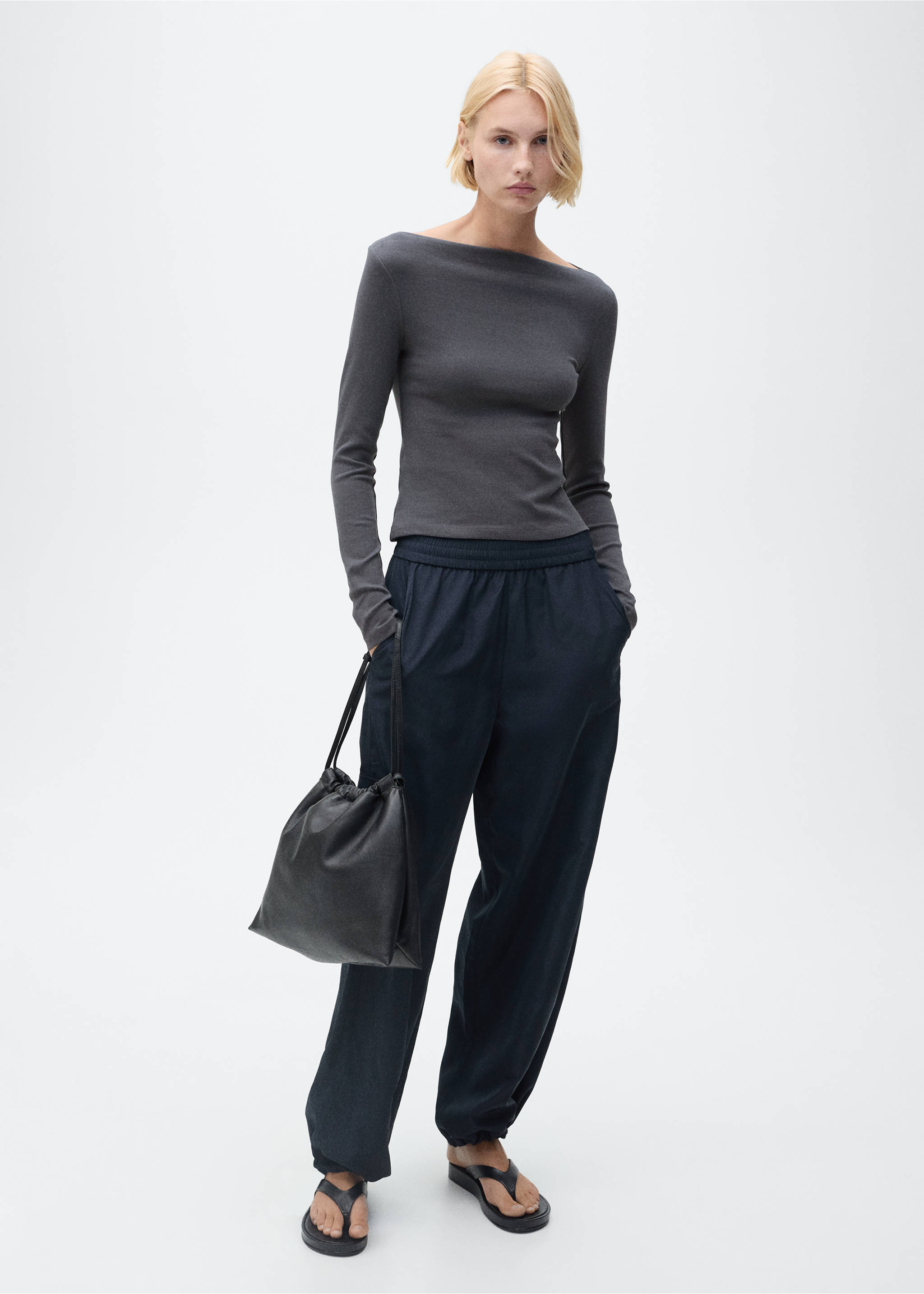 Cotton boat neck t-shirt - General plane, Charcoal. Ref: 87043281-00.