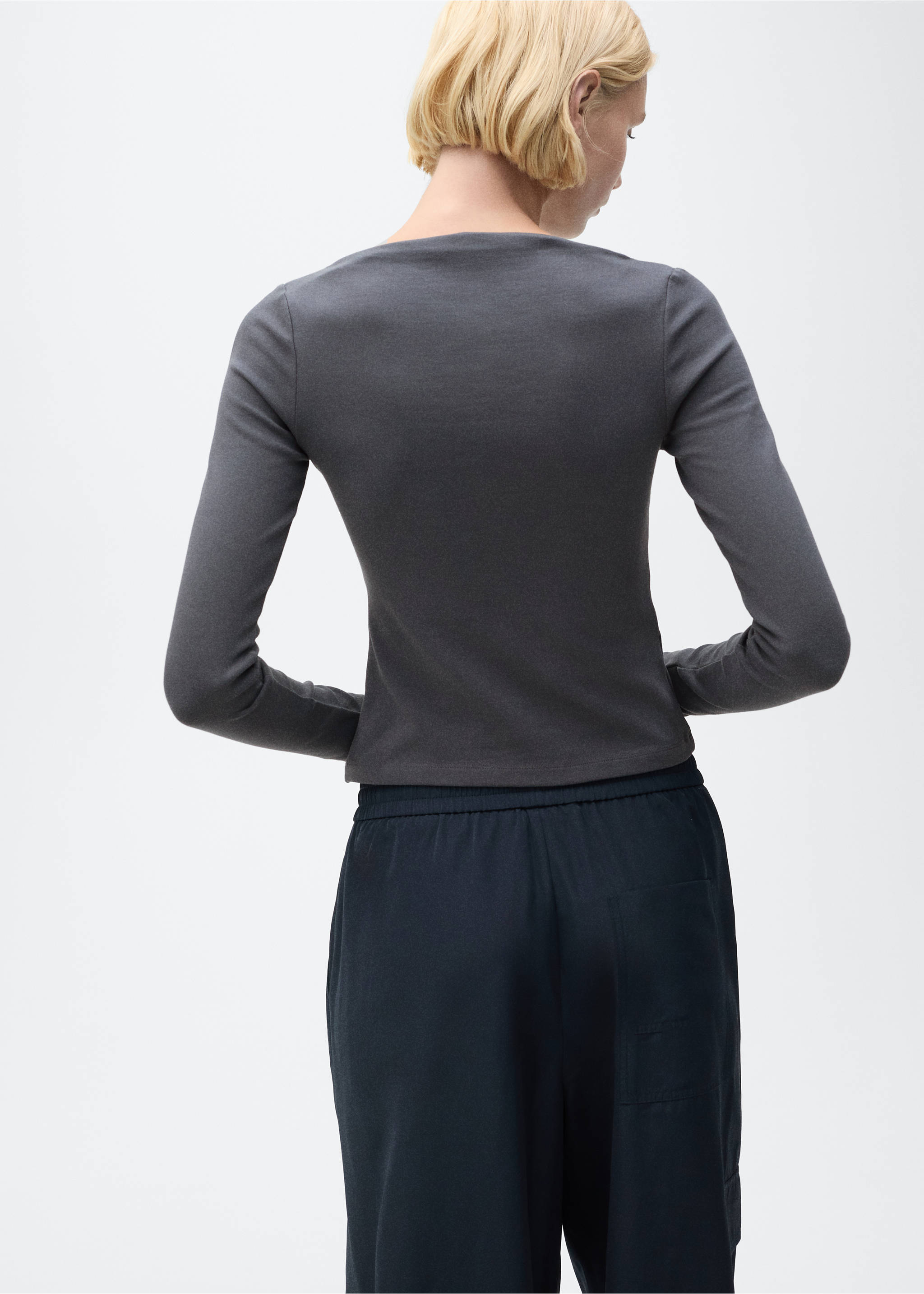 Cotton boat neck t-shirt - Reverse of the article, Charcoal. Ref: 87043281-00.