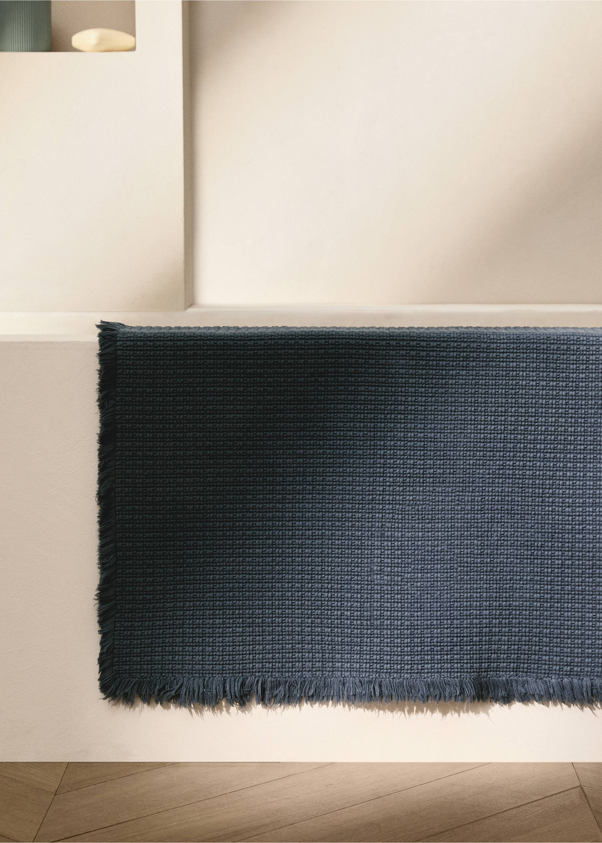 Geometric fringed bath rug - General plane, Blue. Ref: 87043299-00.