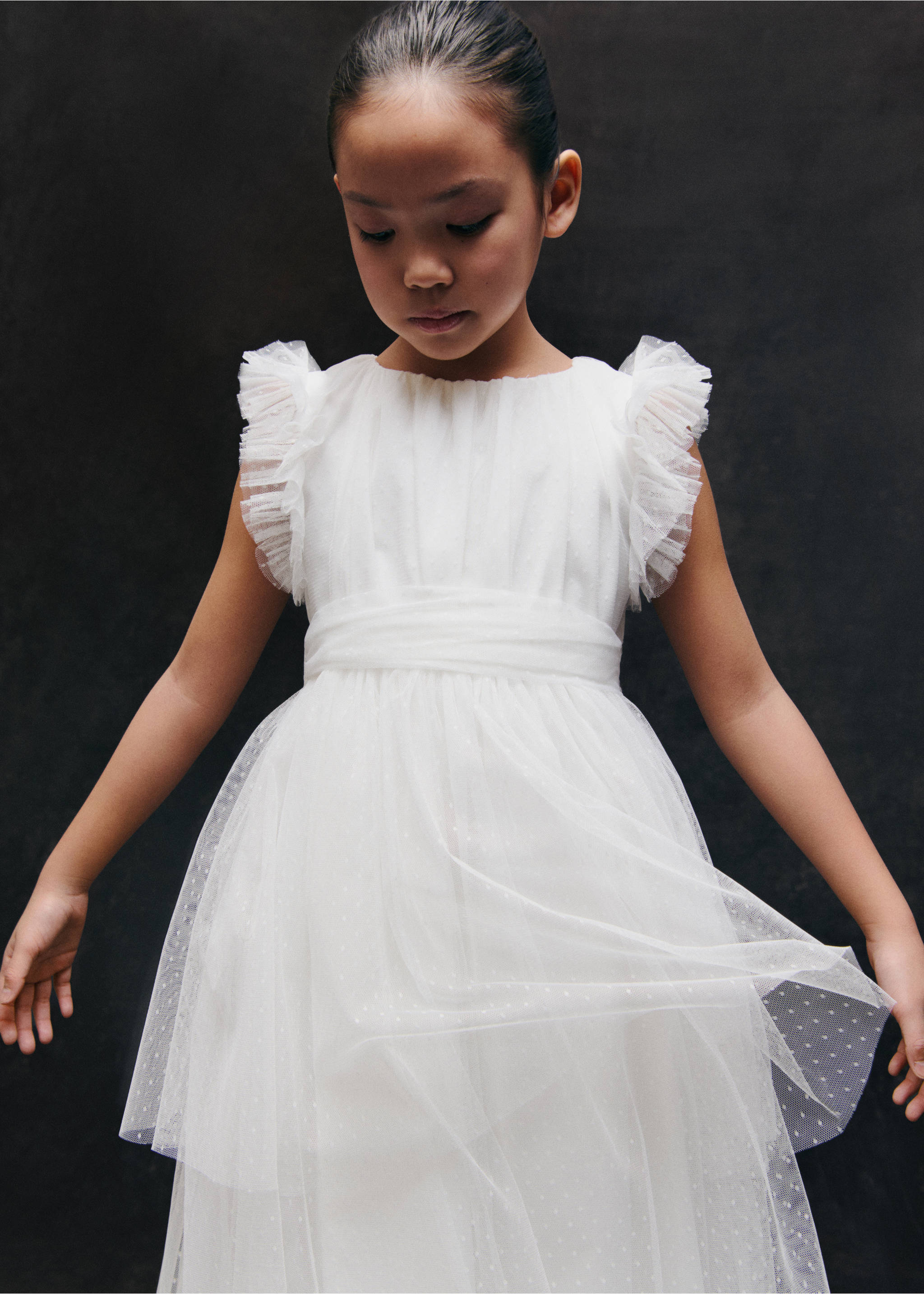 Ruffle plumeti dress - Details of the article 6, White. Ref: 87043636-00.