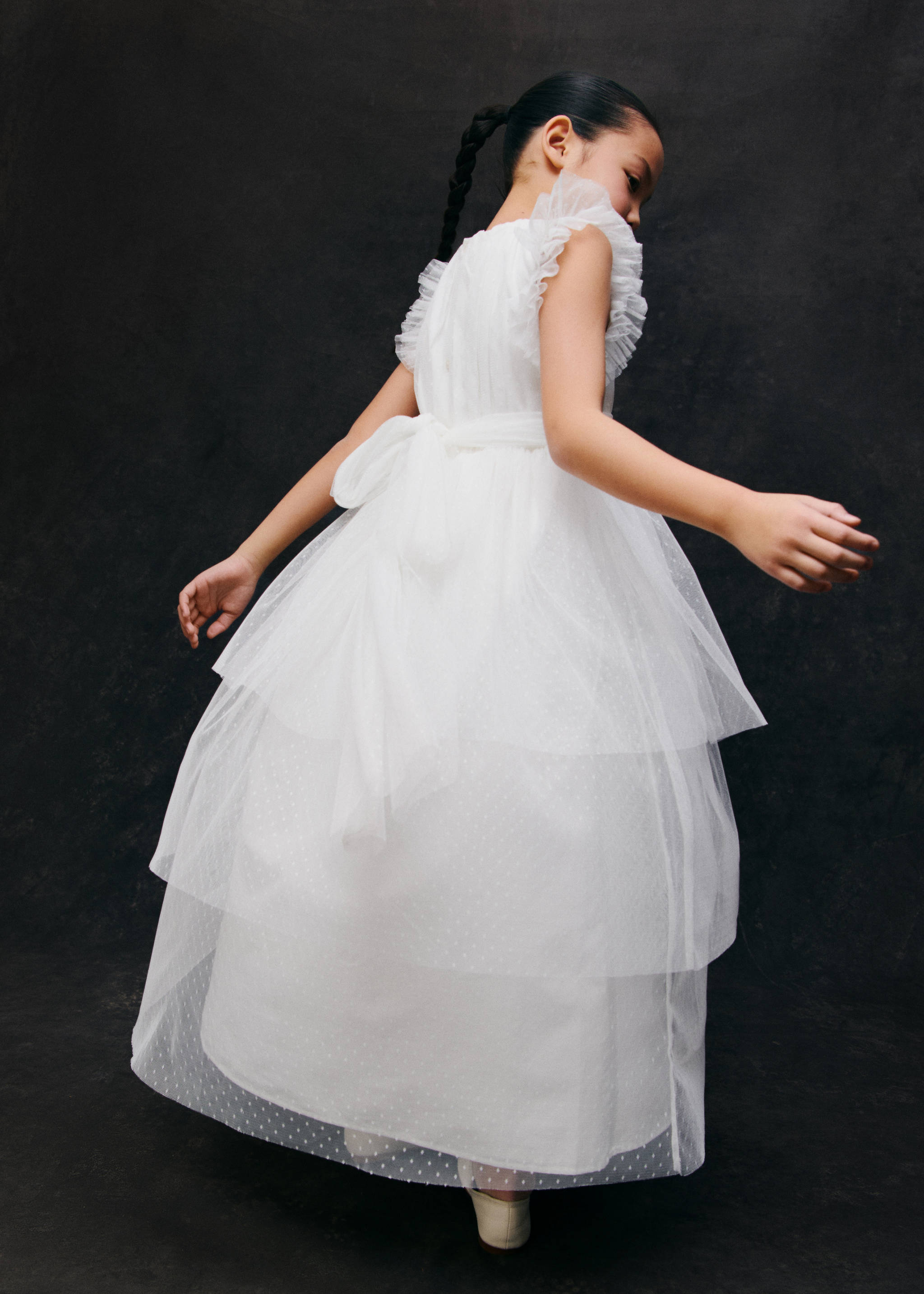Ruffle plumeti dress - Details of the article 5, White. Ref: 87043636-00.