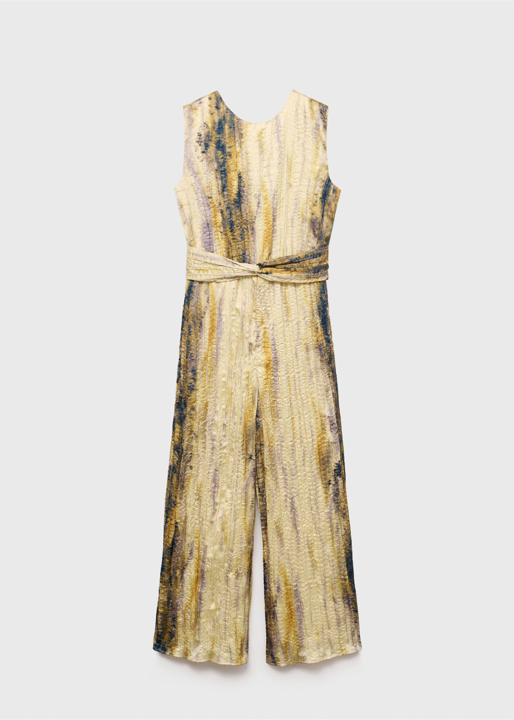 Lange getextureerde satijnen jumpsuit - Artikel zonder model, Pastelgeel. Ref: 87044063-00.