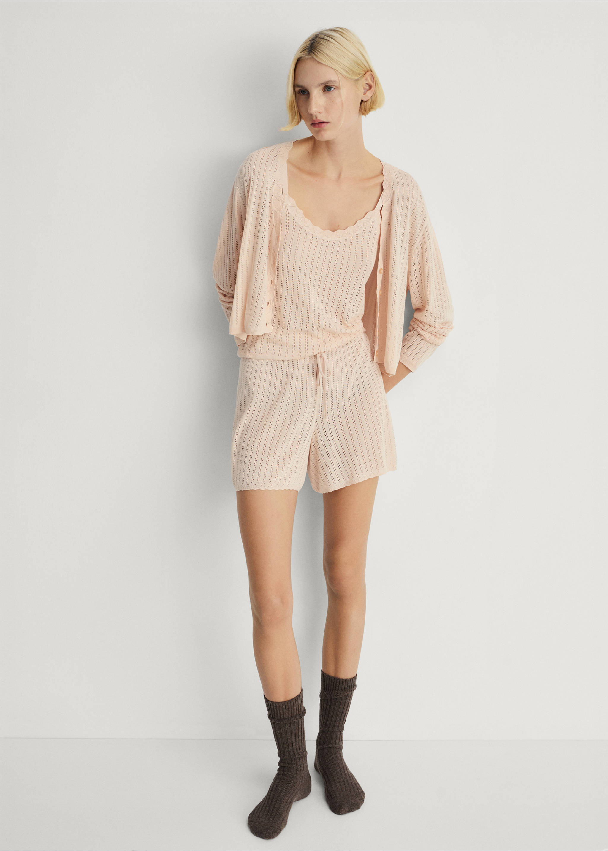 Shorts pijama detalle punto calado - Plano general, Salmón. Ref: 87044066-00.