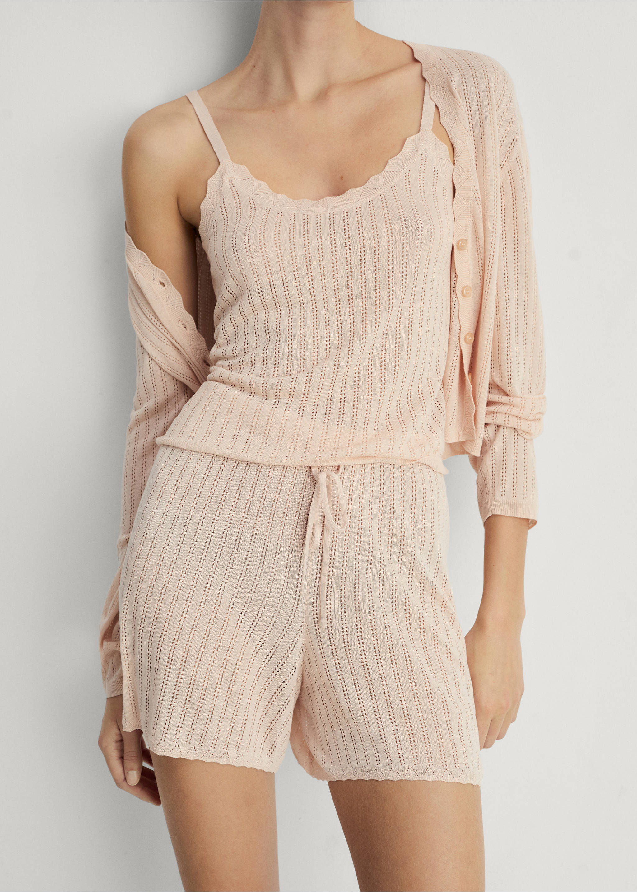 Shorts pijama detalle punto calado - Plano medio, Salmón. Ref: 87044066-00.