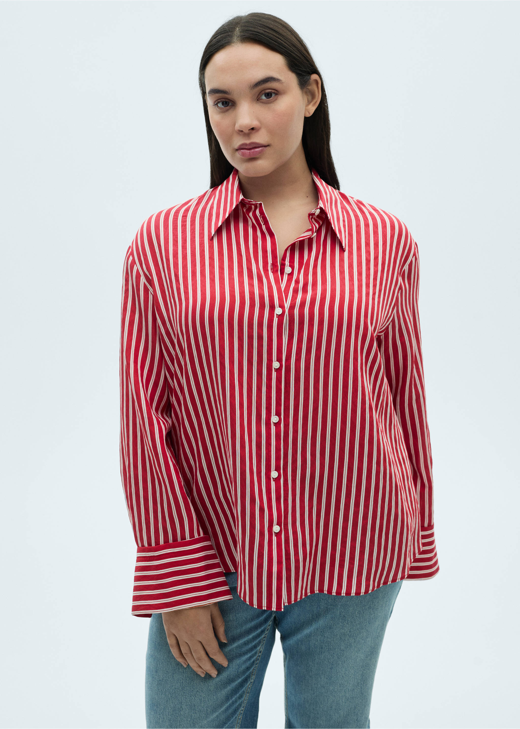 Striped straight shirt - Details of the article 5, Red. Ref: 87044069-00.