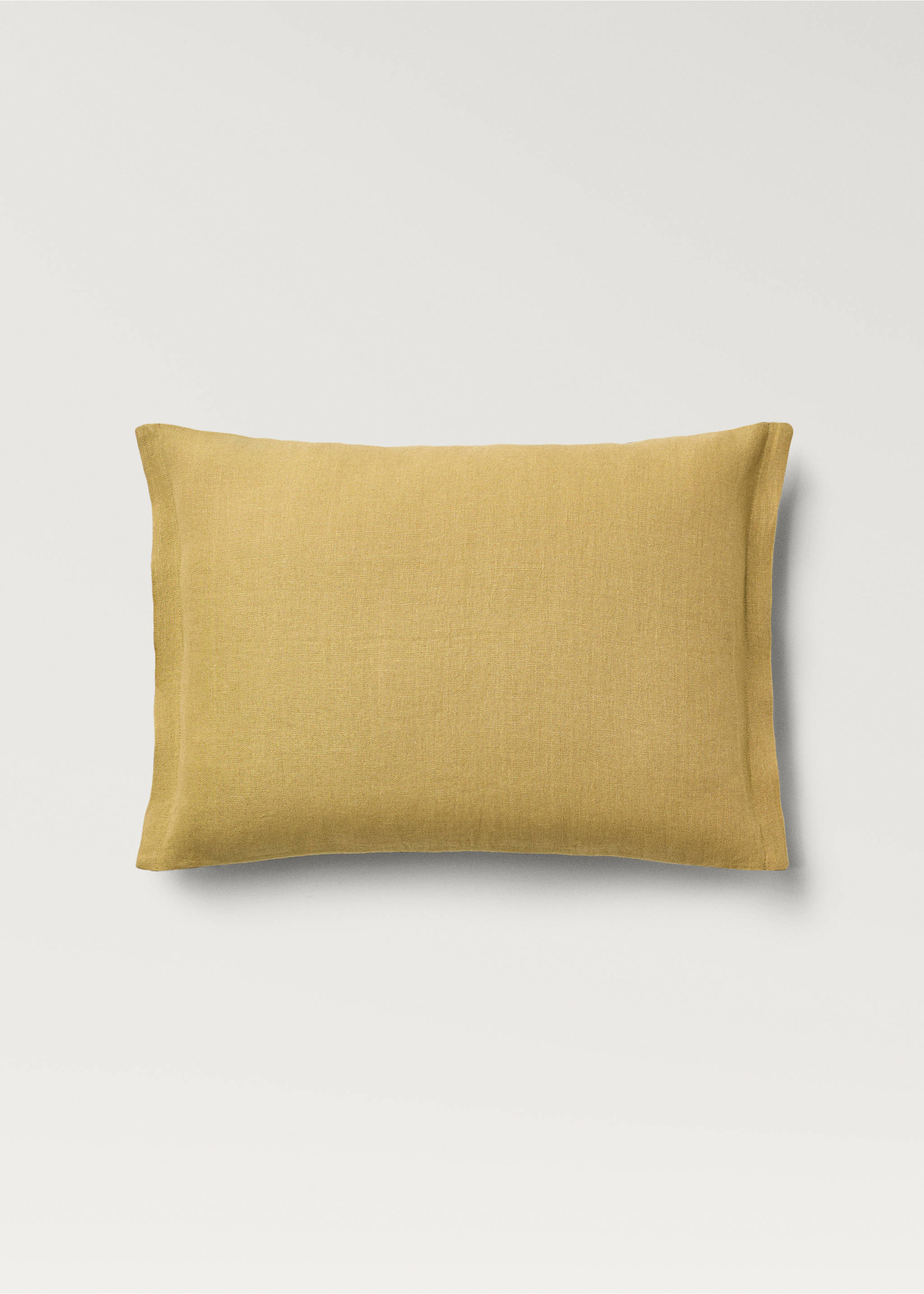 Two-tone linen cushion cover 40x60cm - Details of the article 1, Lime. Ref: 87044073-00.