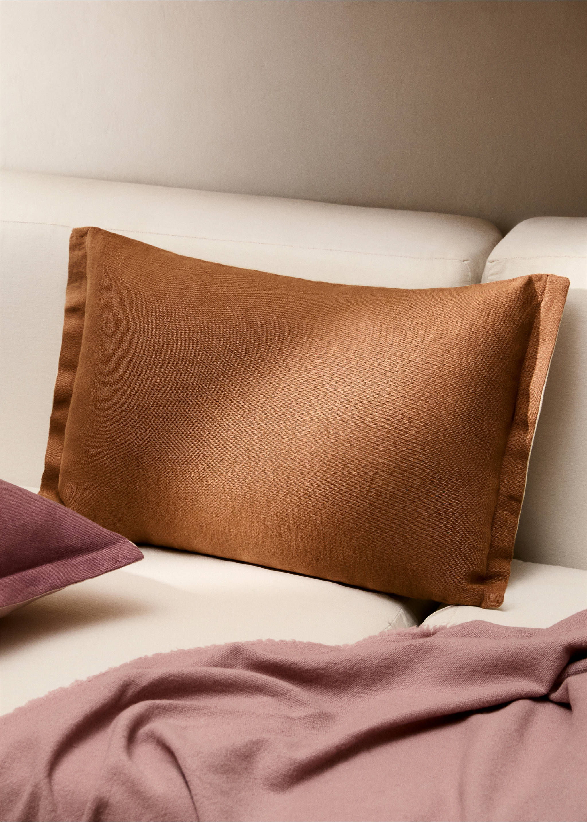 Housse de coussin bicolore en lin 40x60 cm - Plan général, Orange. Ref: 87044073-00.