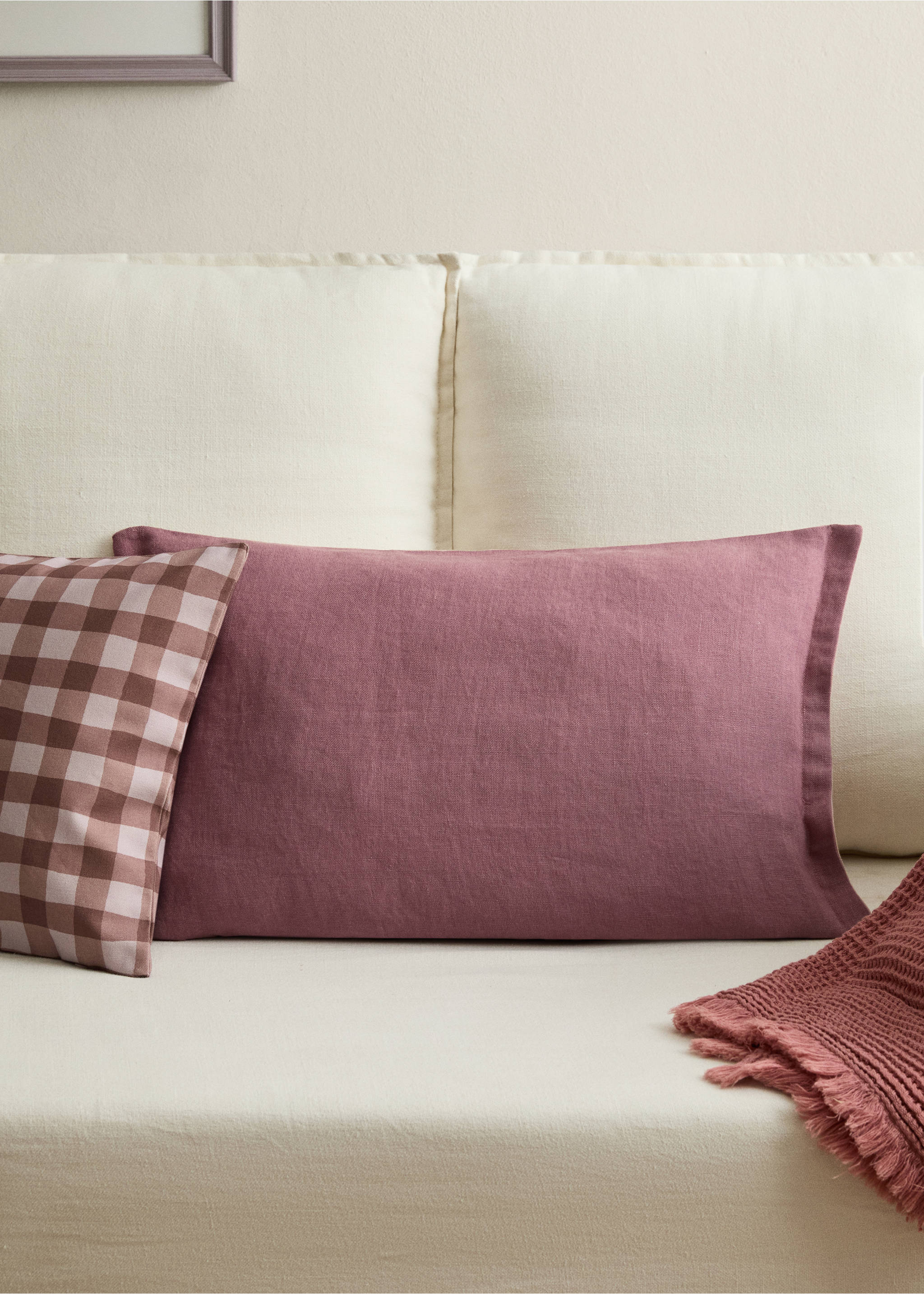 Two-tone linen cushion cover 40x60cm - General plane, Plum. Ref: 87044073-00.