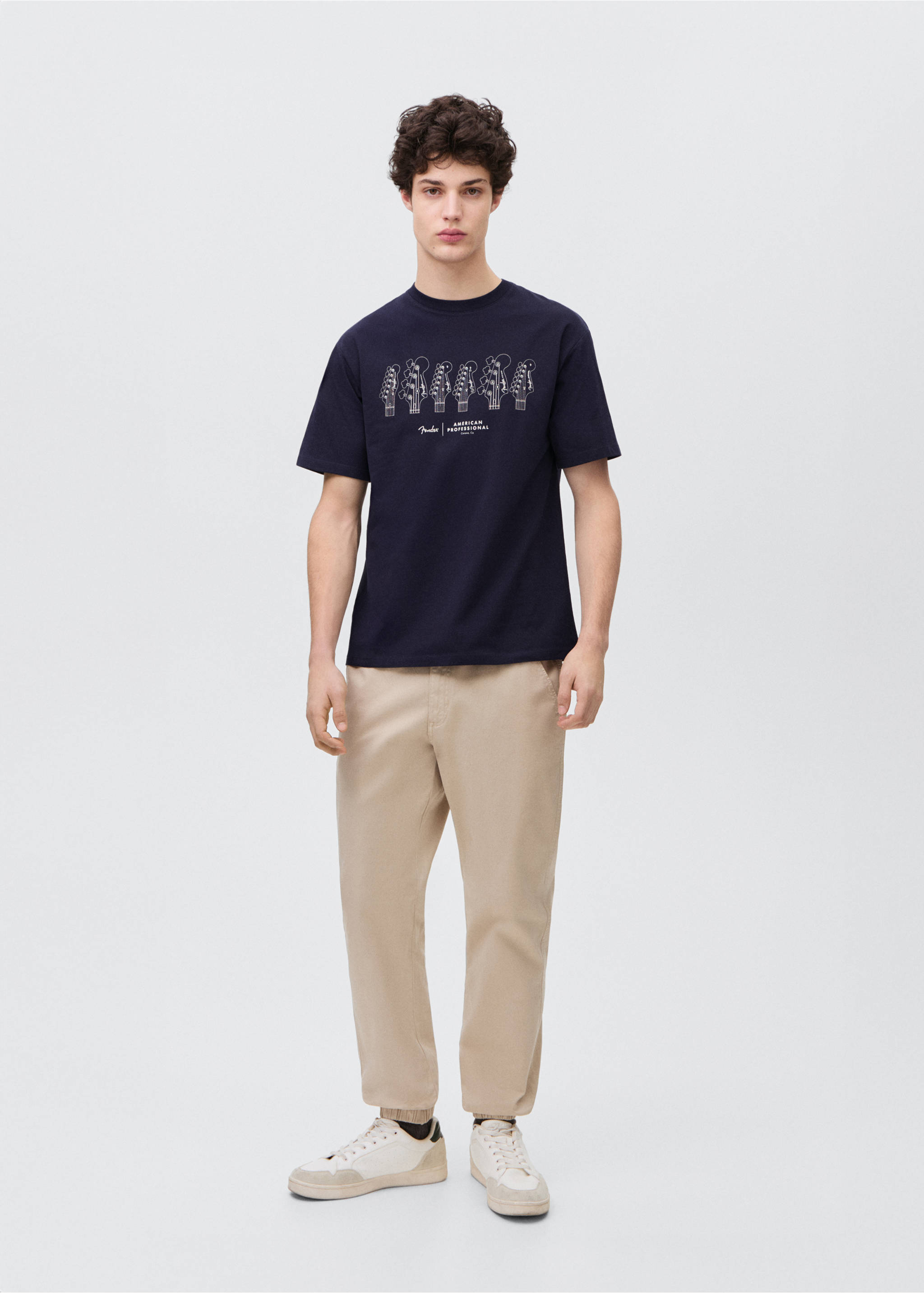 Kurzärmliges Print-T-Shirt - Allgemeine Ansicht, Dunkles Marineblau. Ref: 87044077-00.