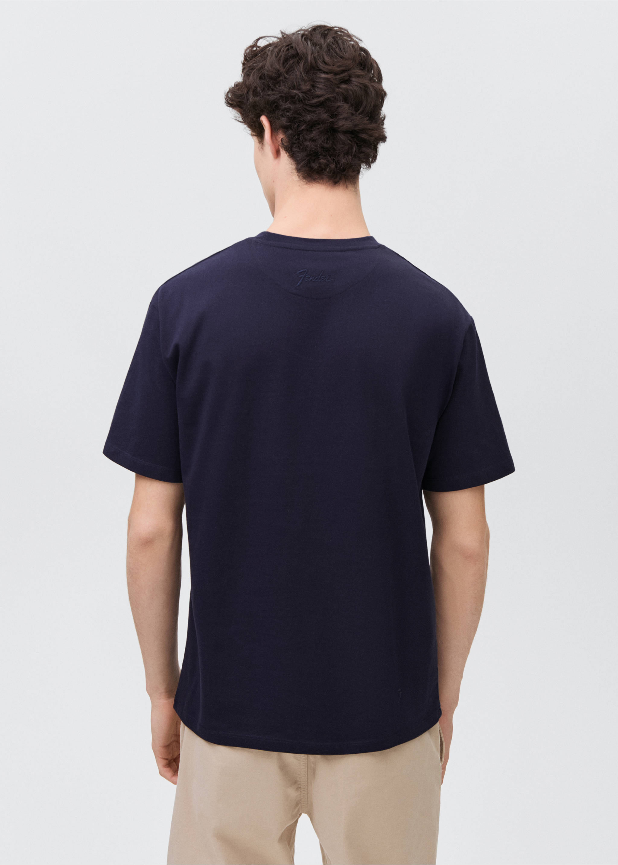 Kurzärmliges Print-T-Shirt - Rückseite des Artikels, Dunkles Marineblau. Ref: 87044077-00.