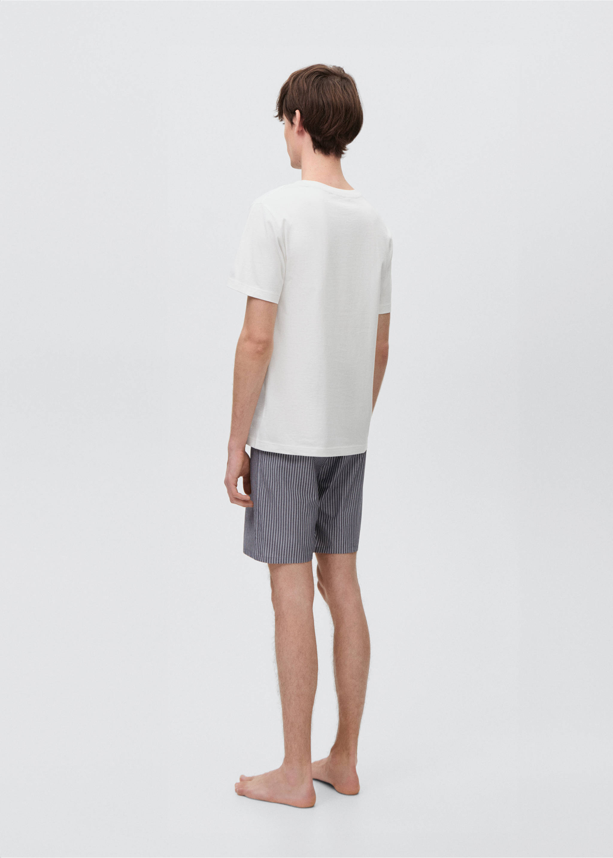 Pyjama court coton rayures - Verso de l’article, Blanc cassé. Ref: 87044078-00.