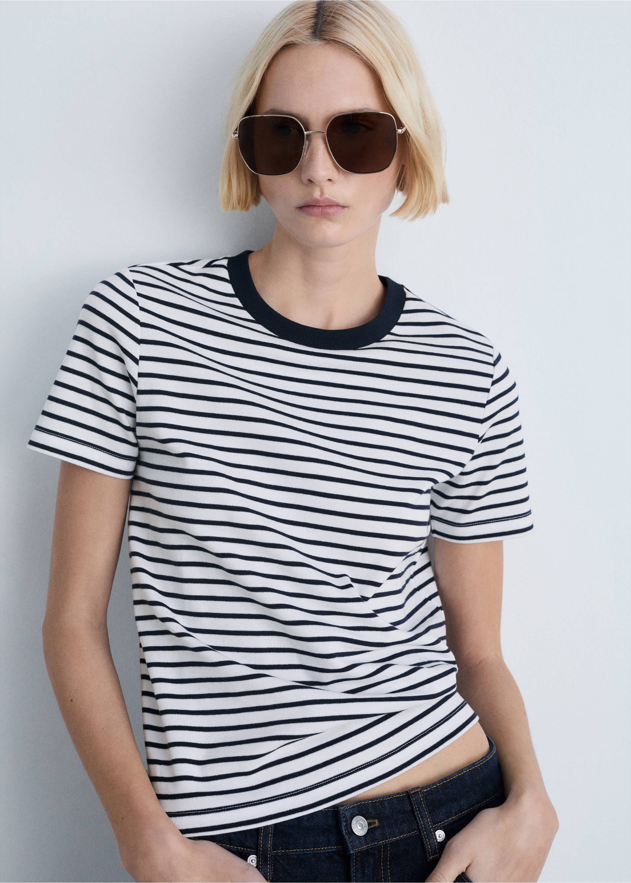 Striped short-sleeved cotton t-shirt - Medium plane, Blue. Ref: 87044081-00.