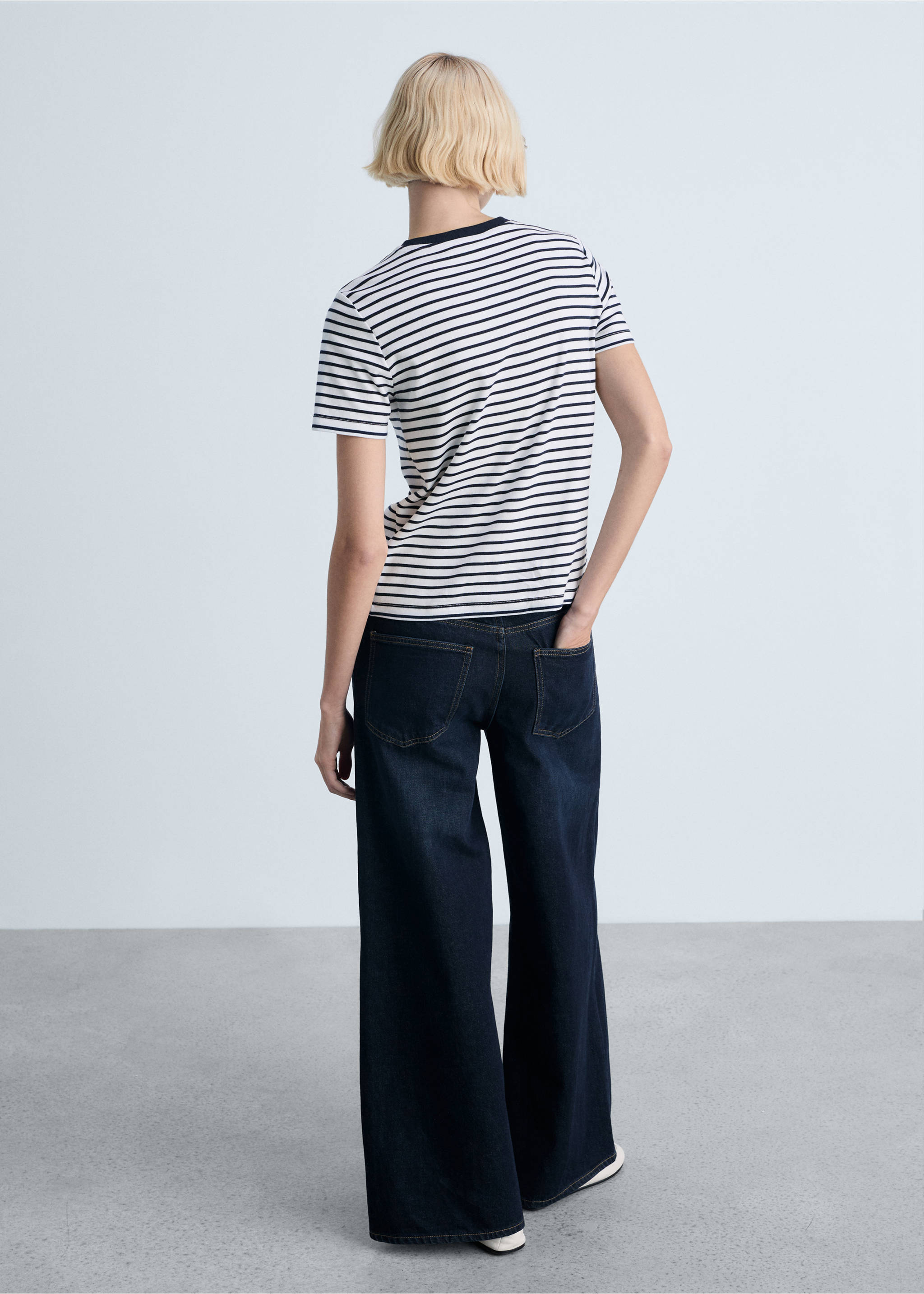 Striped short-sleeved cotton t-shirt - Reverse of the article, Blue. Ref: 87044081-00.