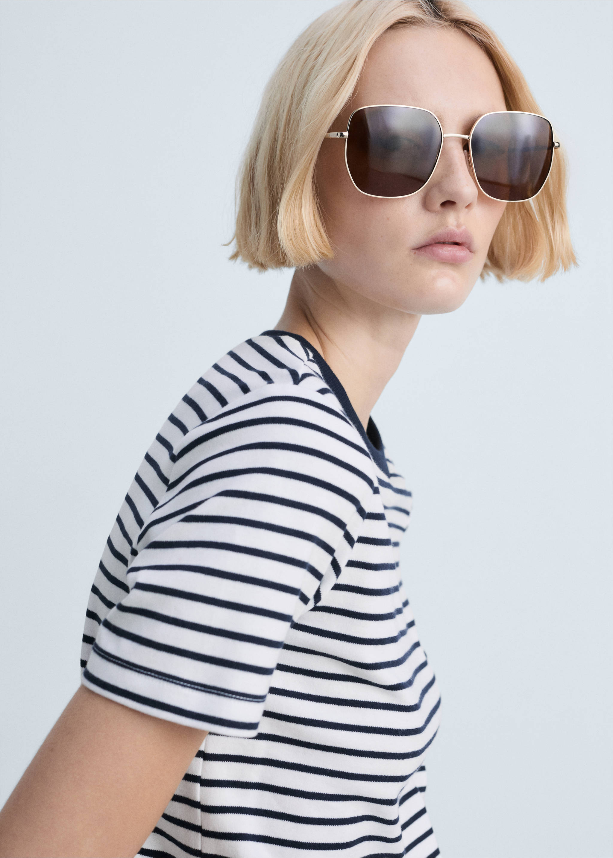 Striped short-sleeved cotton t-shirt - Details of the article 1, Blue. Ref: 87044081-00.