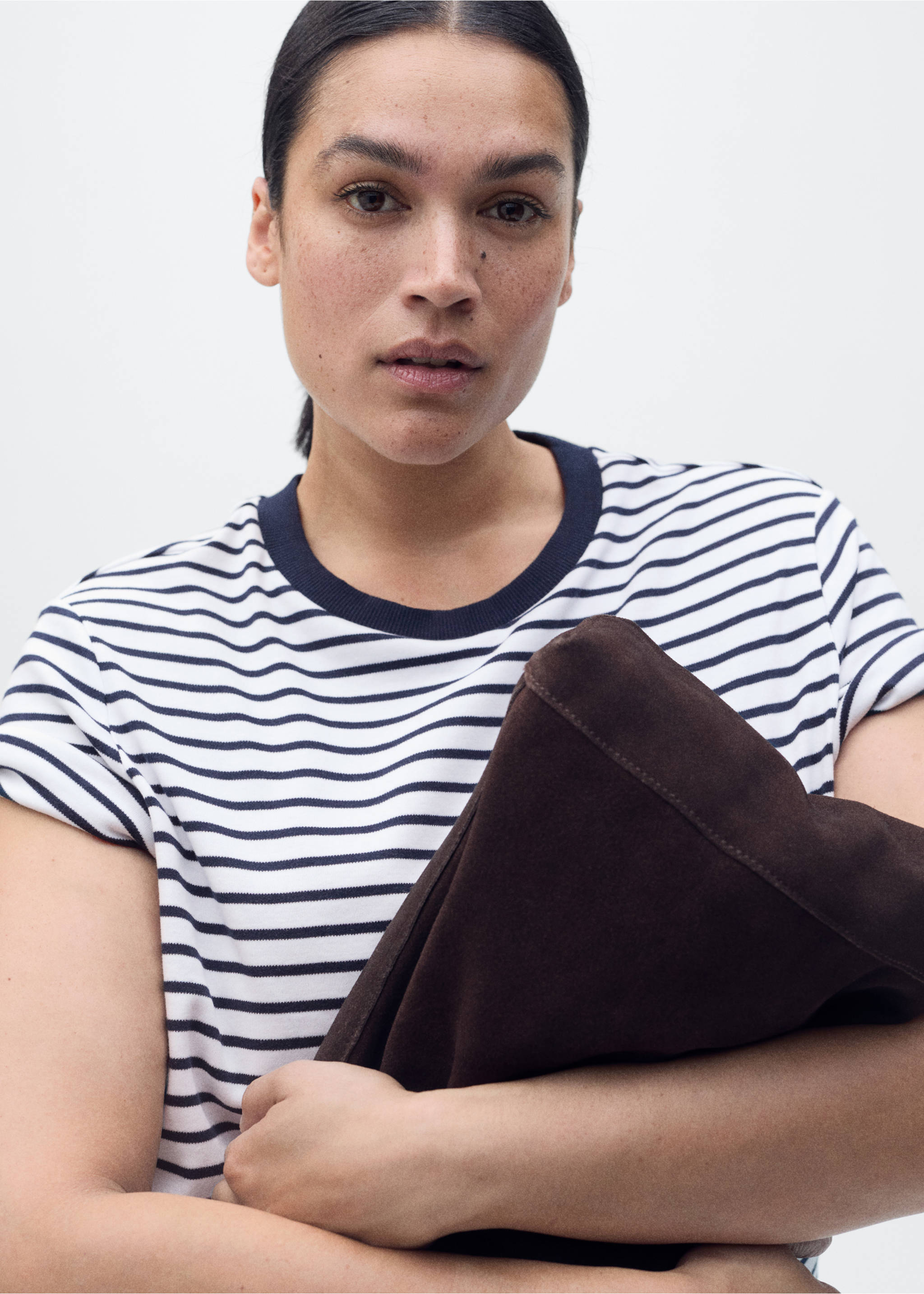 Striped short-sleeved cotton t-shirt - Details of the article 4, Blue. Ref: 87044081-00.