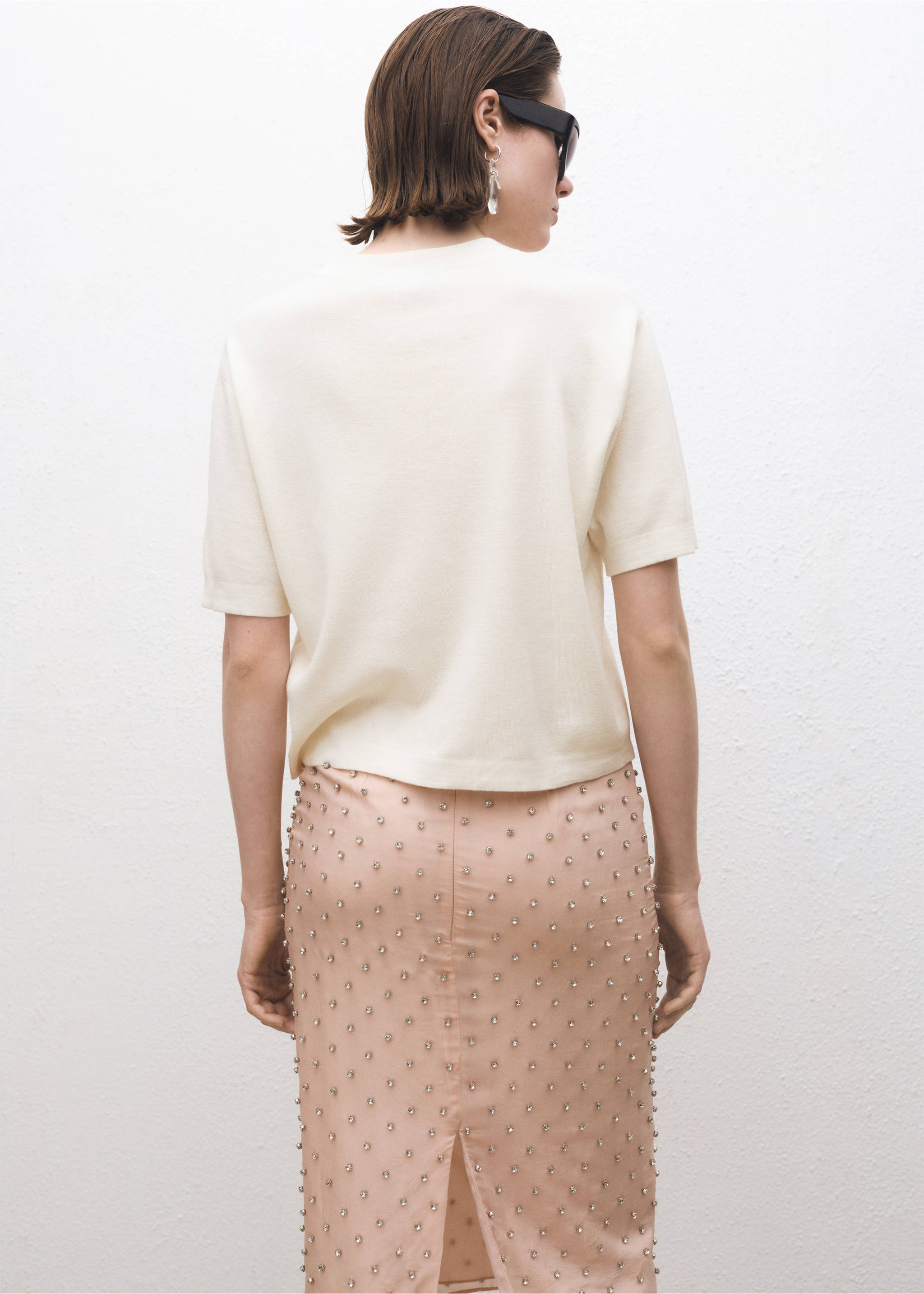 Kurzarm-Pullover aus Wollgemisch - Rückseite des Artikels, Ecru. Ref: 87044089-00.