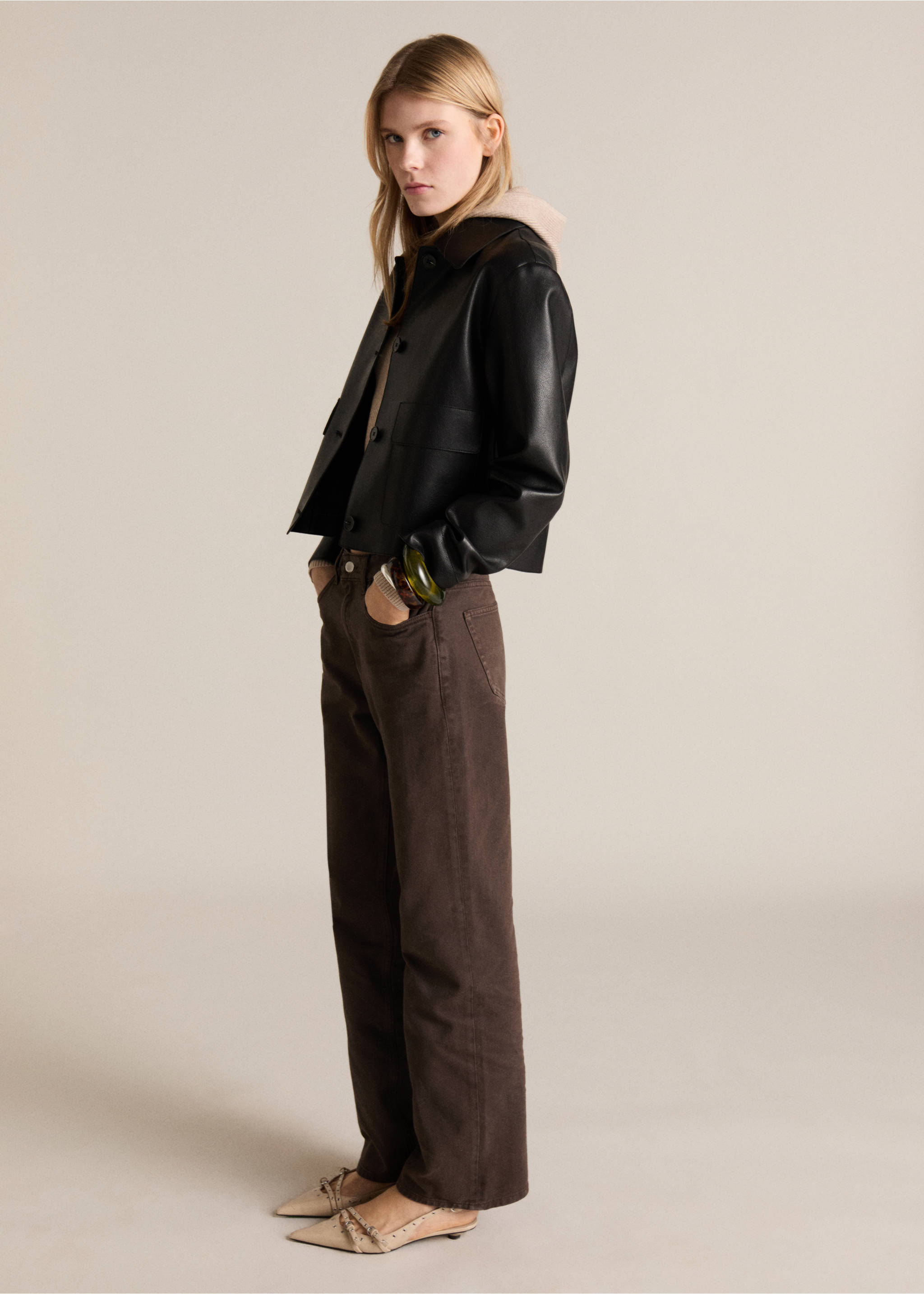 High waist straight jeans - General plane, Chocolate. Ref: 87044095-00.