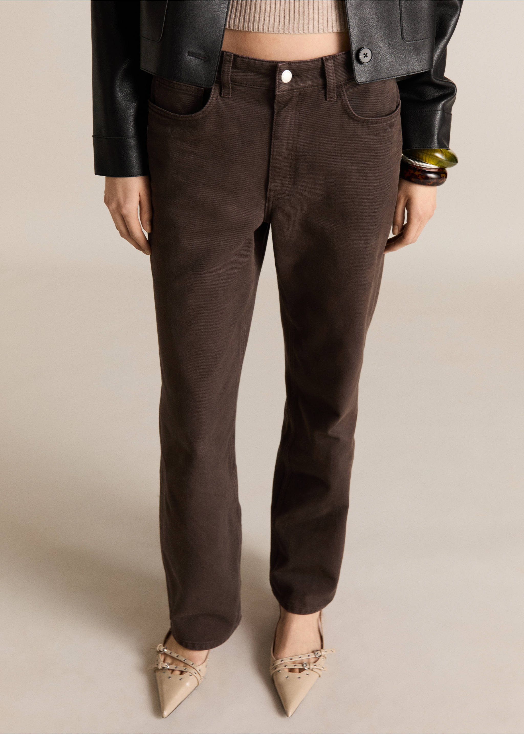 High waist straight jeans - Medium plane, Chocolate. Ref: 87044095-00.