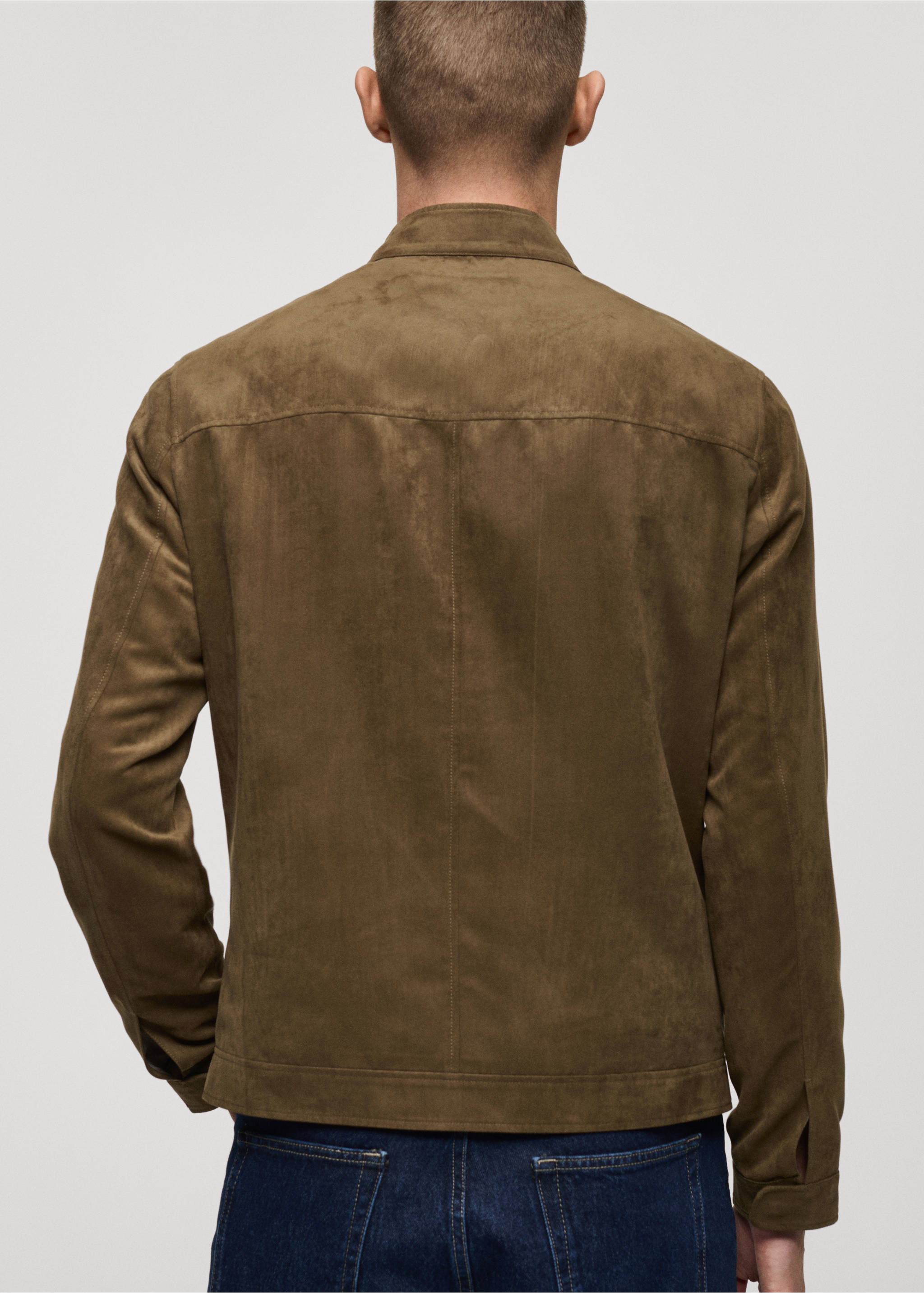 Suede-effect biker jacket - Reverse of the article, Khaki. Ref: 87044387-00.