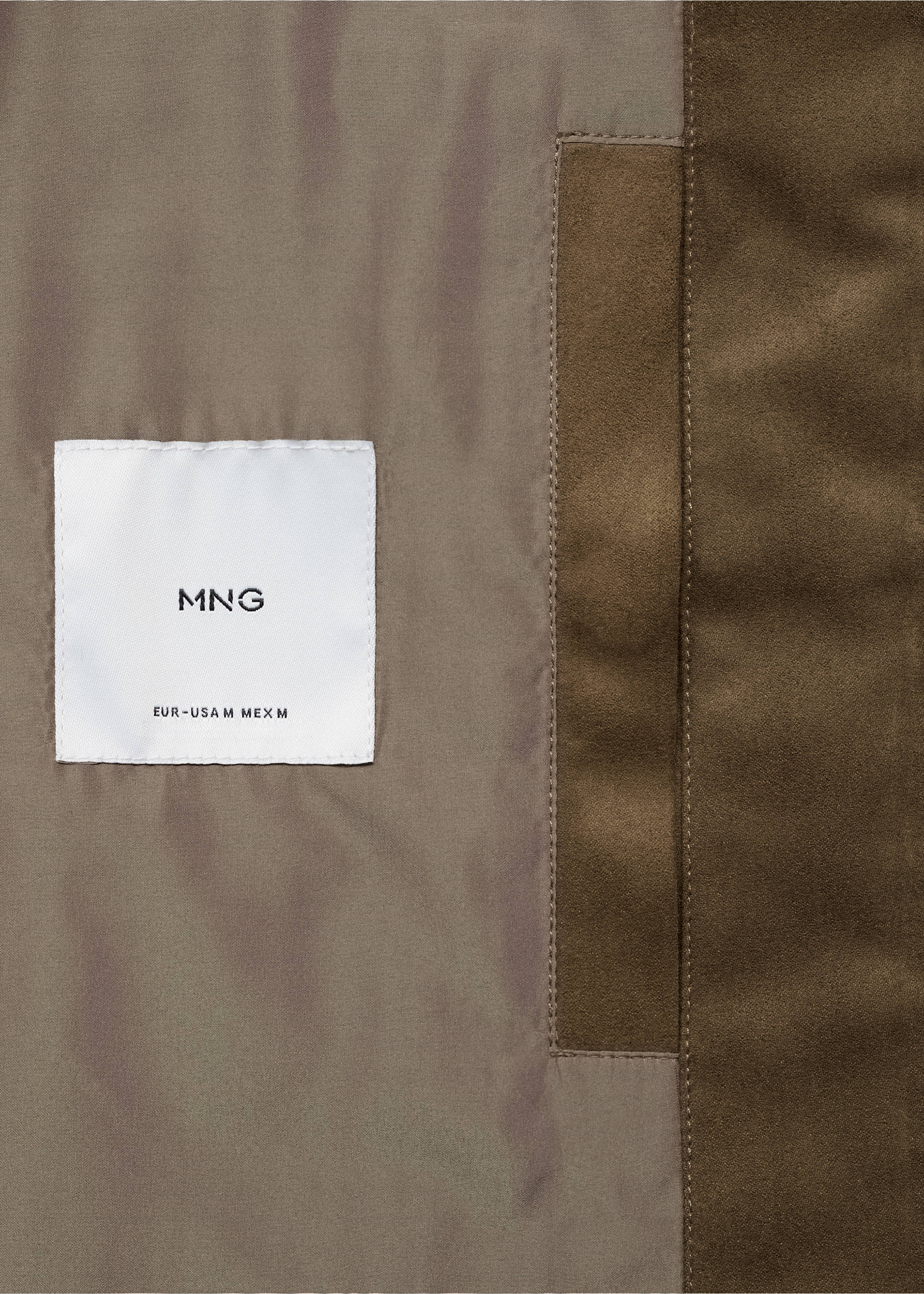 Suede-effect biker jacket - Details of the article 0, Khaki. Ref: 87044387-00.