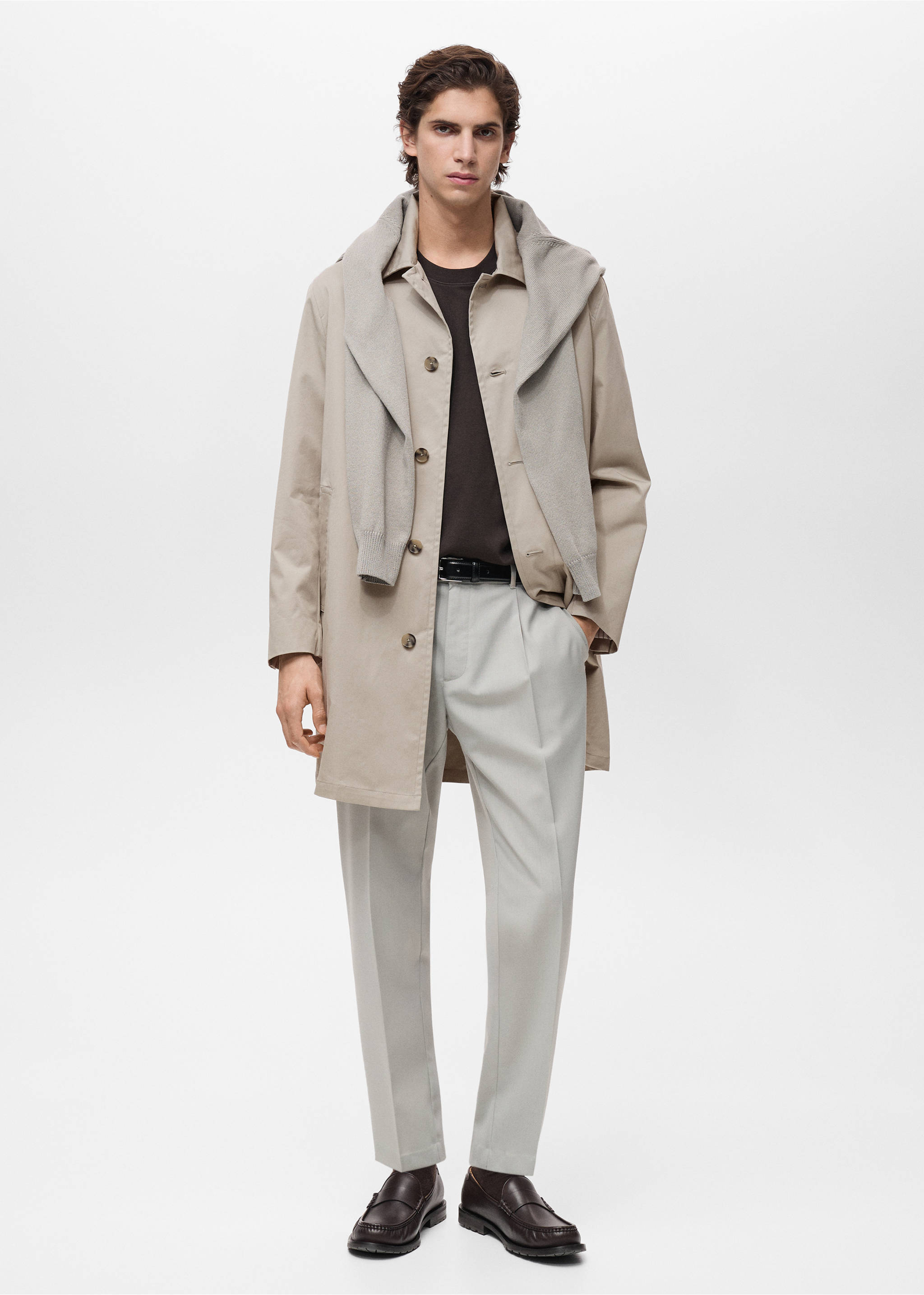 Water-repellent cotton trench coat - General plane, Ice Grey. Ref: 87044391-00.