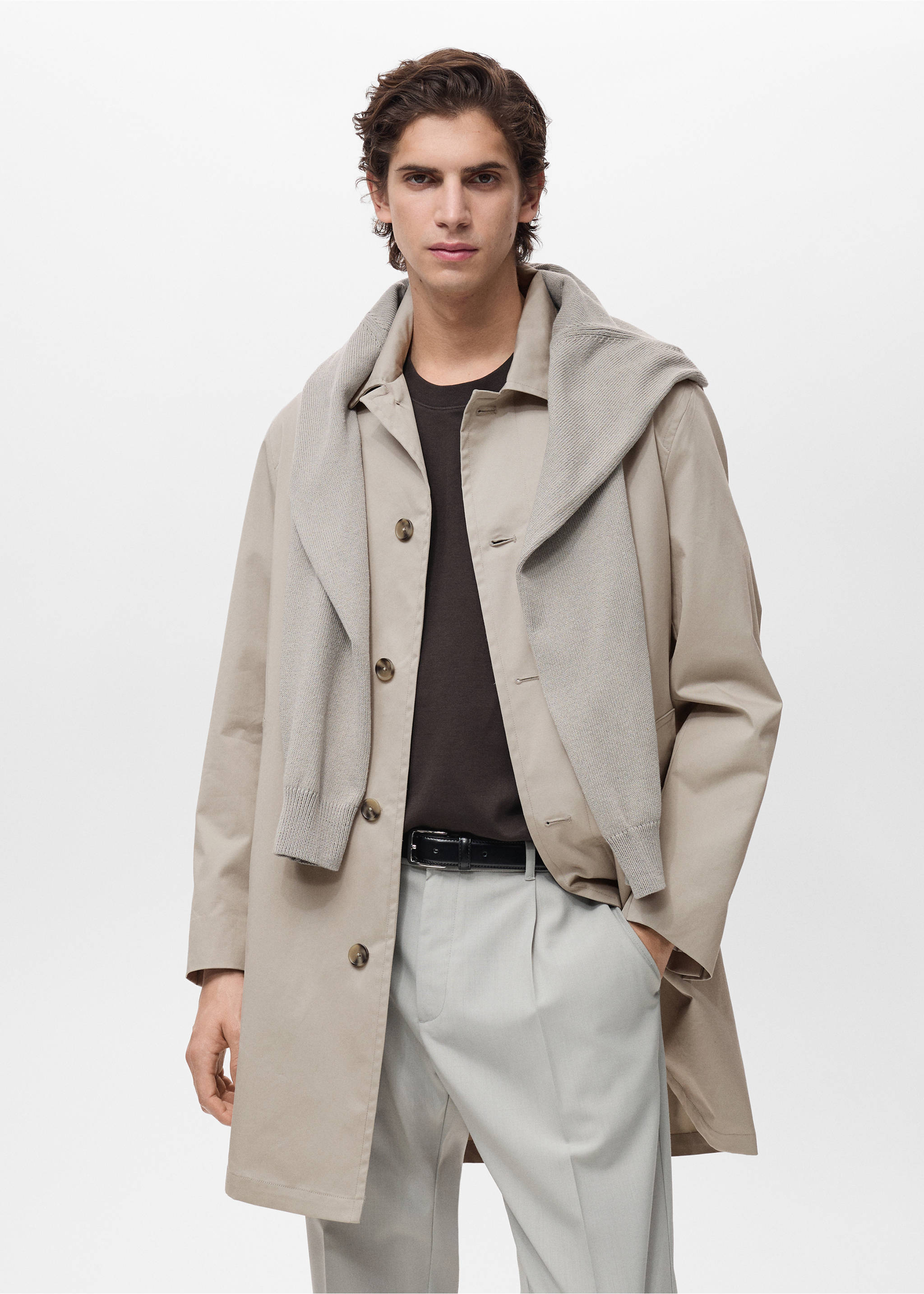 Water-repellent cotton trench coat - Medium plane, Ice Grey. Ref: 87044391-00.