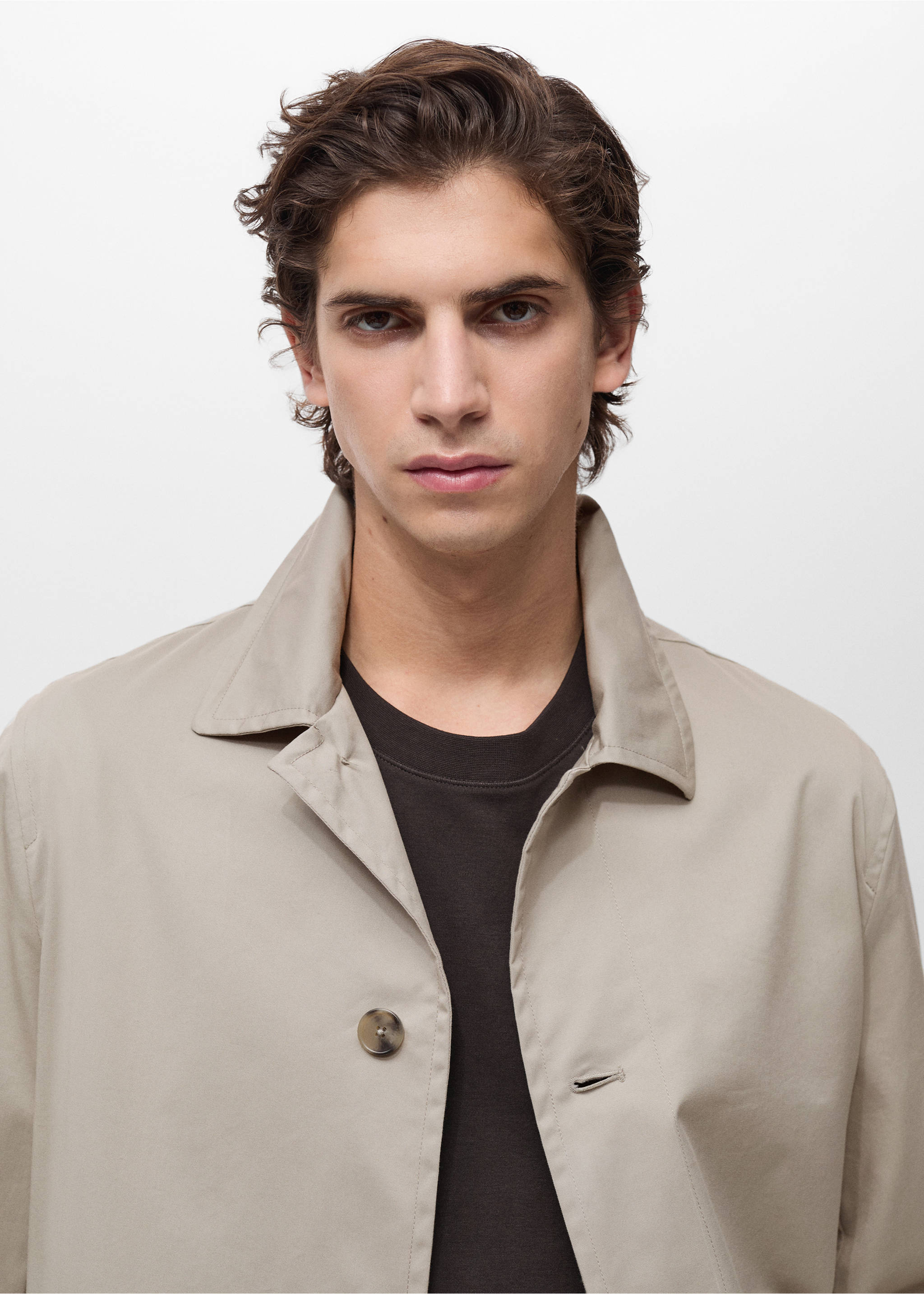 Water-repellent cotton trench coat - Details of the article 1, Ice Grey. Ref: 87044391-00.