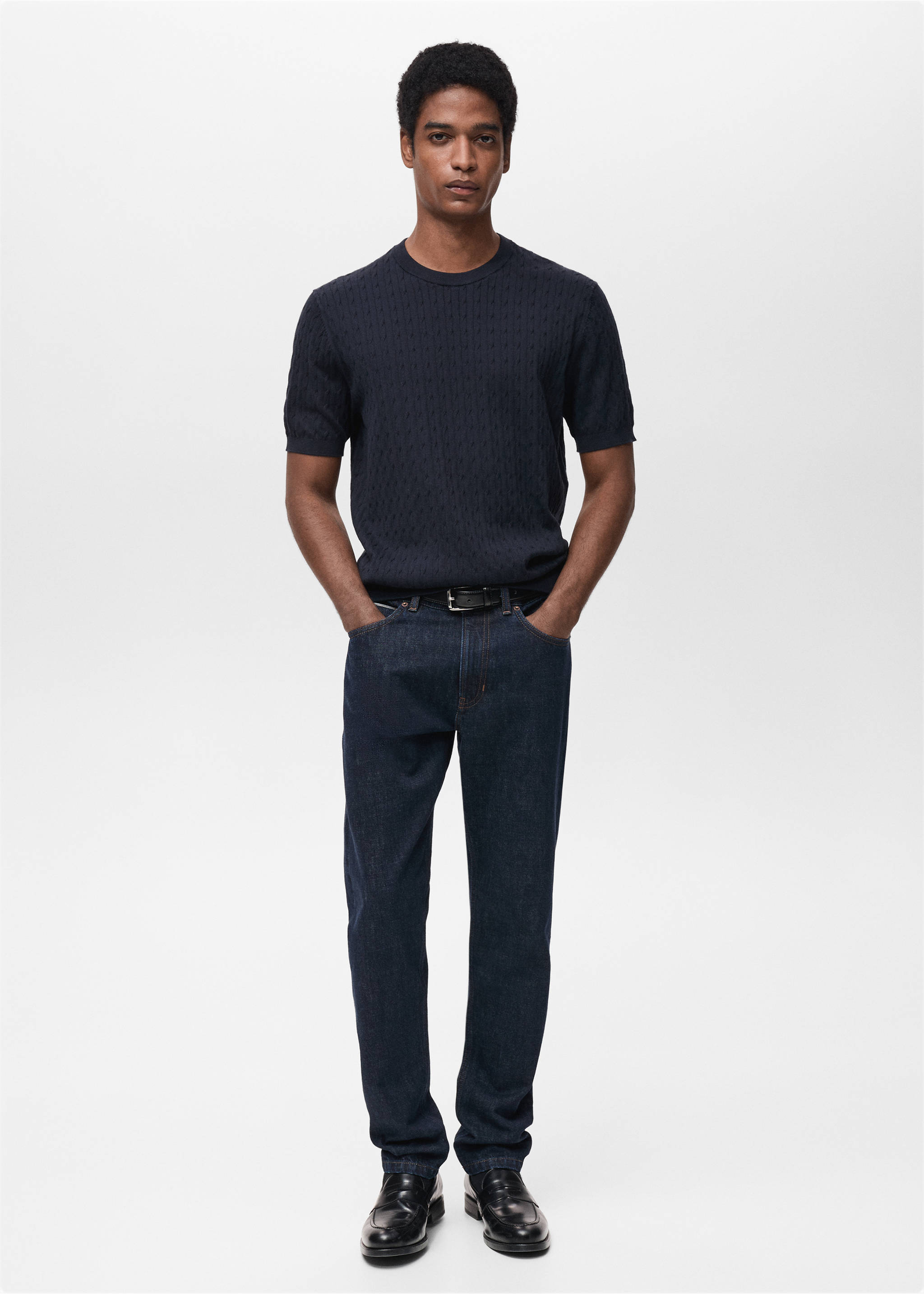 Braided fine-knit t-shirt - General plane, Night Blue. Ref: 87044411-00.