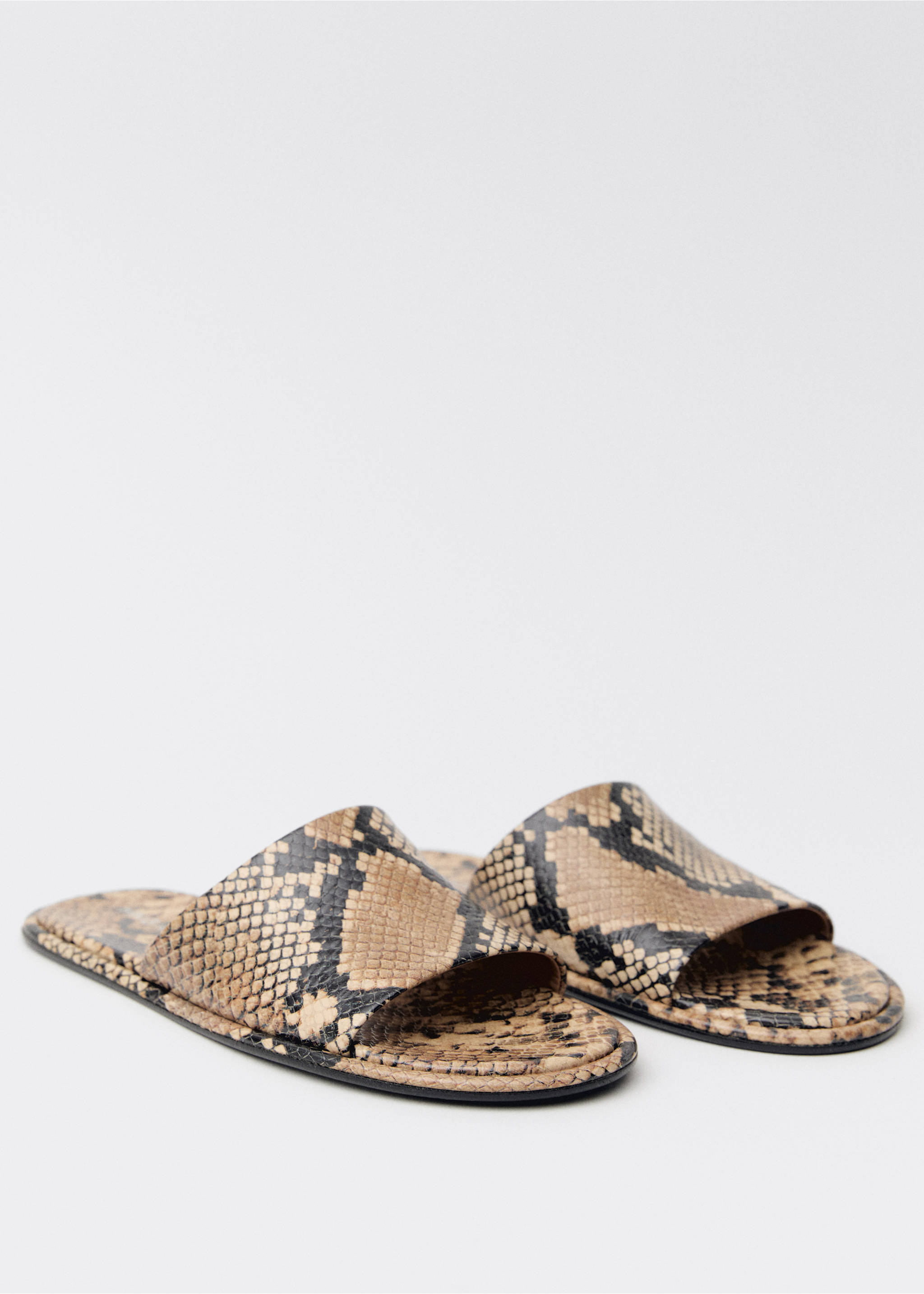 Animal-print leather sandals - Medium plane, Beige. Ref: 87044423-00.