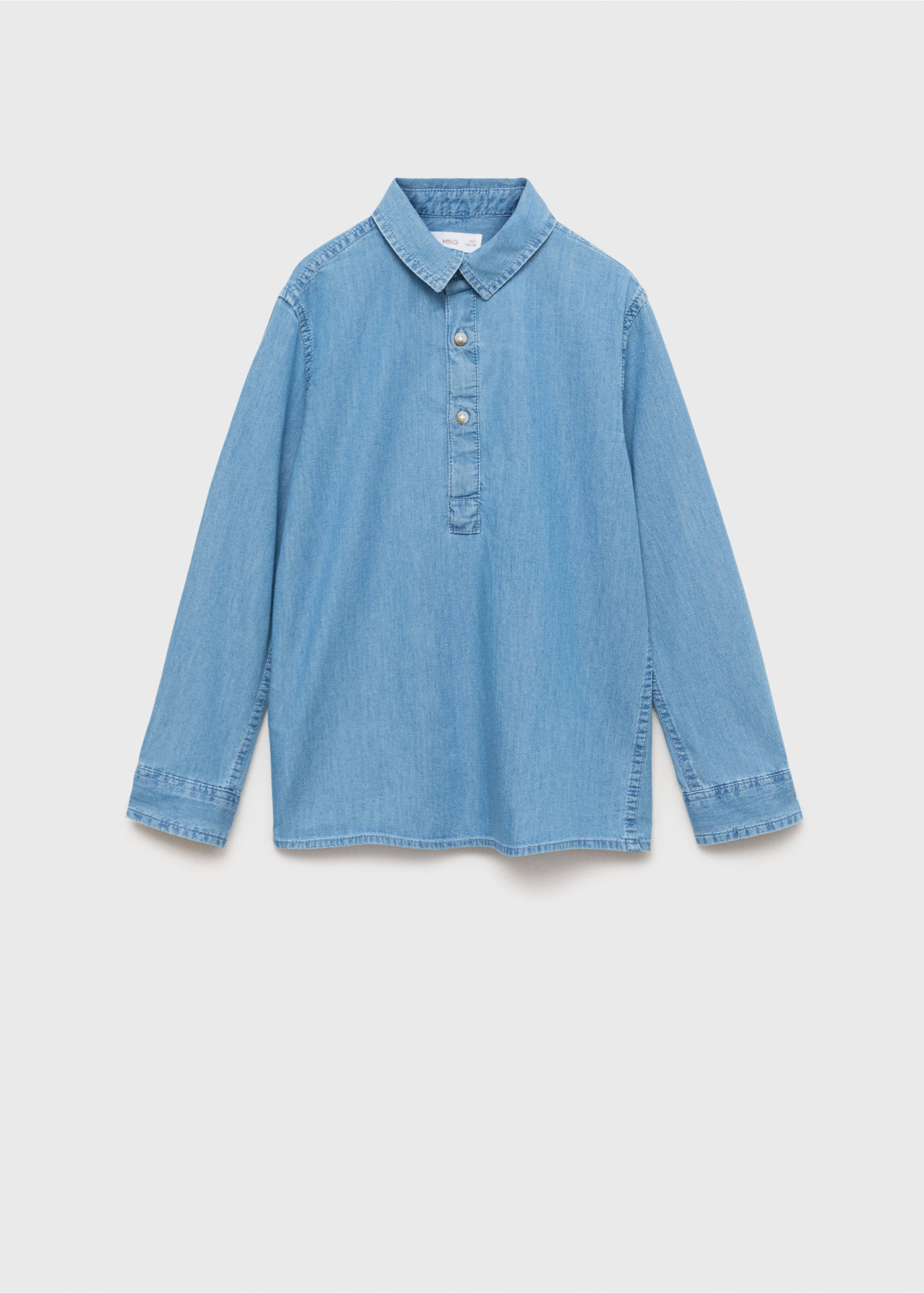 Denim shirt with polo collar - Article without model, Medium Blue. Ref: 87044783-00.