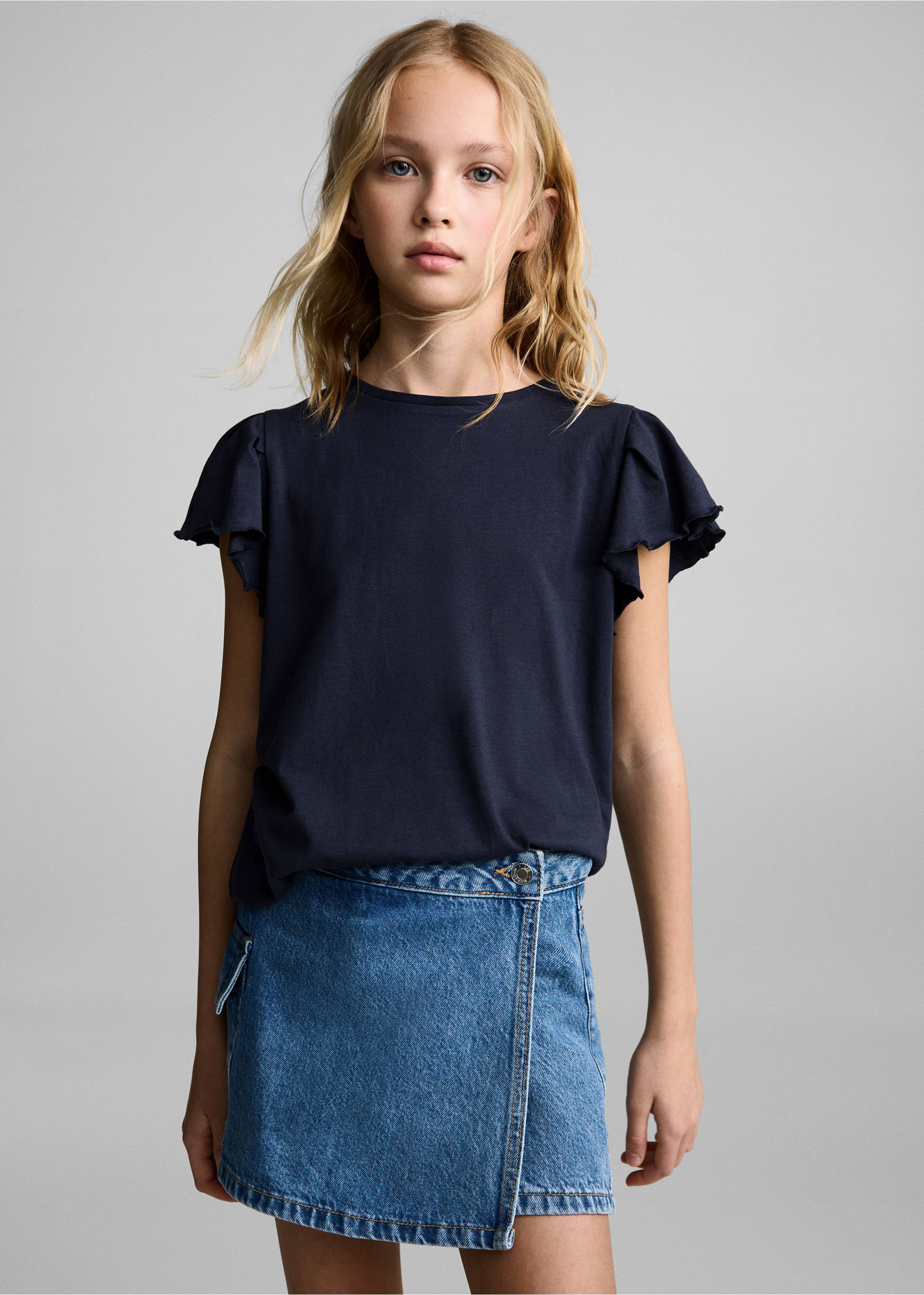 Short-sleeved ruffle t-shirt - Medium plane, Dark Navy. Ref: 87044800-00.