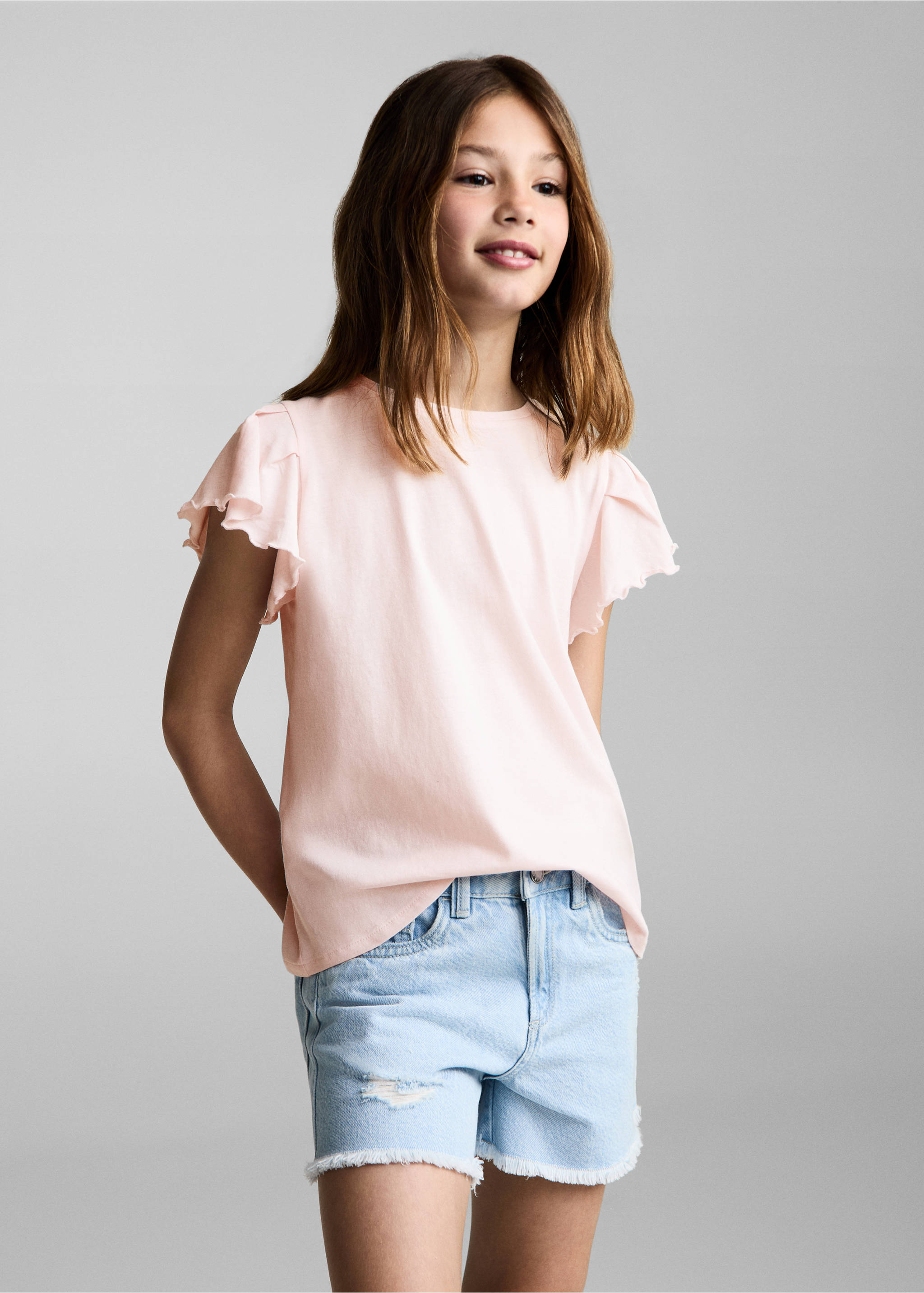 Short-sleeved ruffle t-shirt - Medium plane, Pink. Ref: 87044800-00.