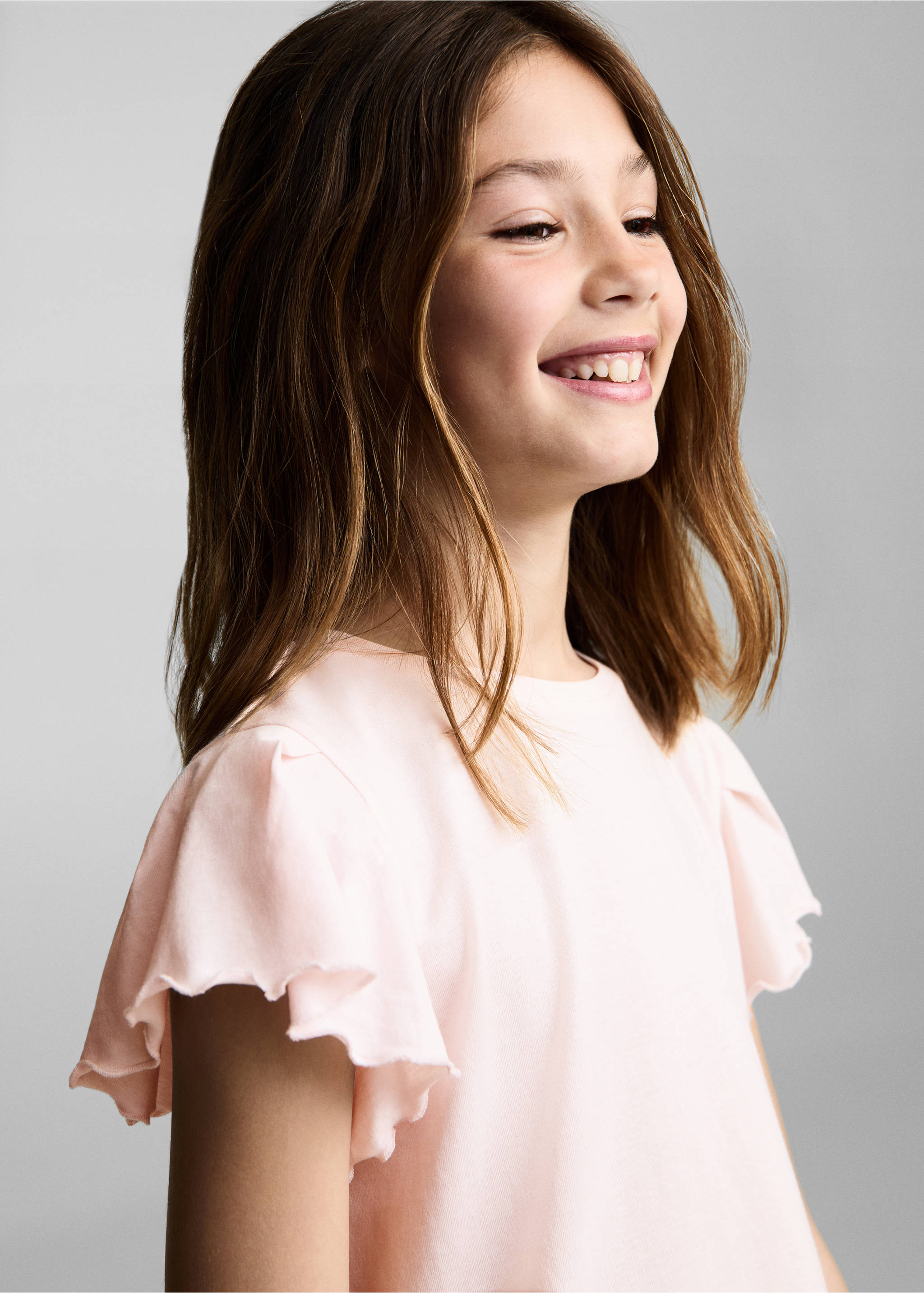 Short-sleeved ruffle t-shirt - Details of the article 1, Pink. Ref: 87044800-00.