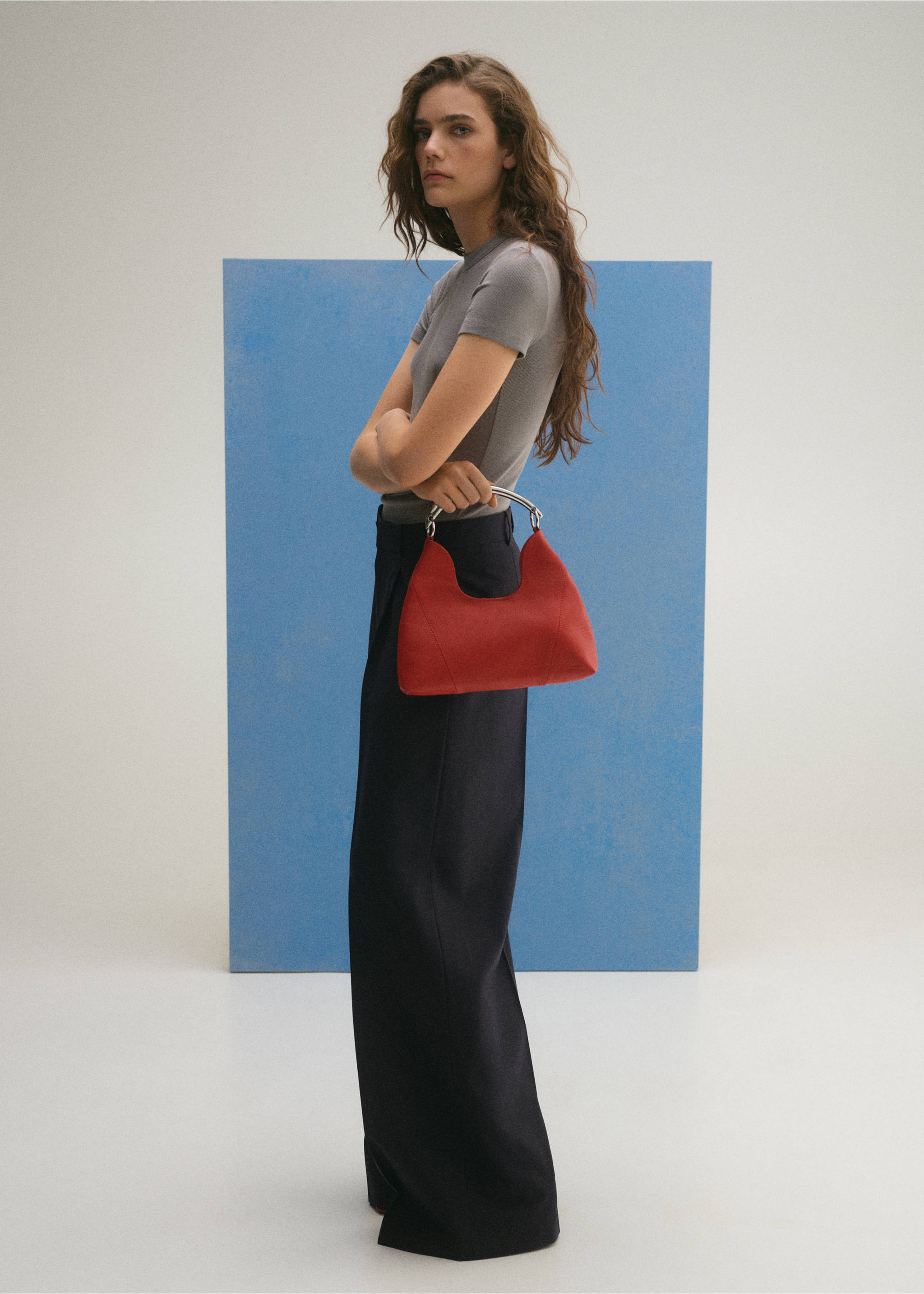 Wide leg wool-blend pleated trousers - General plane, Navy. Ref: 87044812-00.