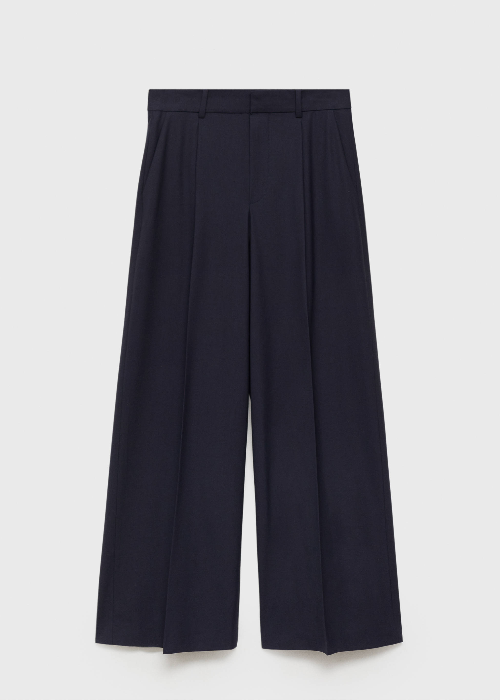 Wide leg wool-blend pleated trousers - Article without model, Navy. Ref: 87044812-00.