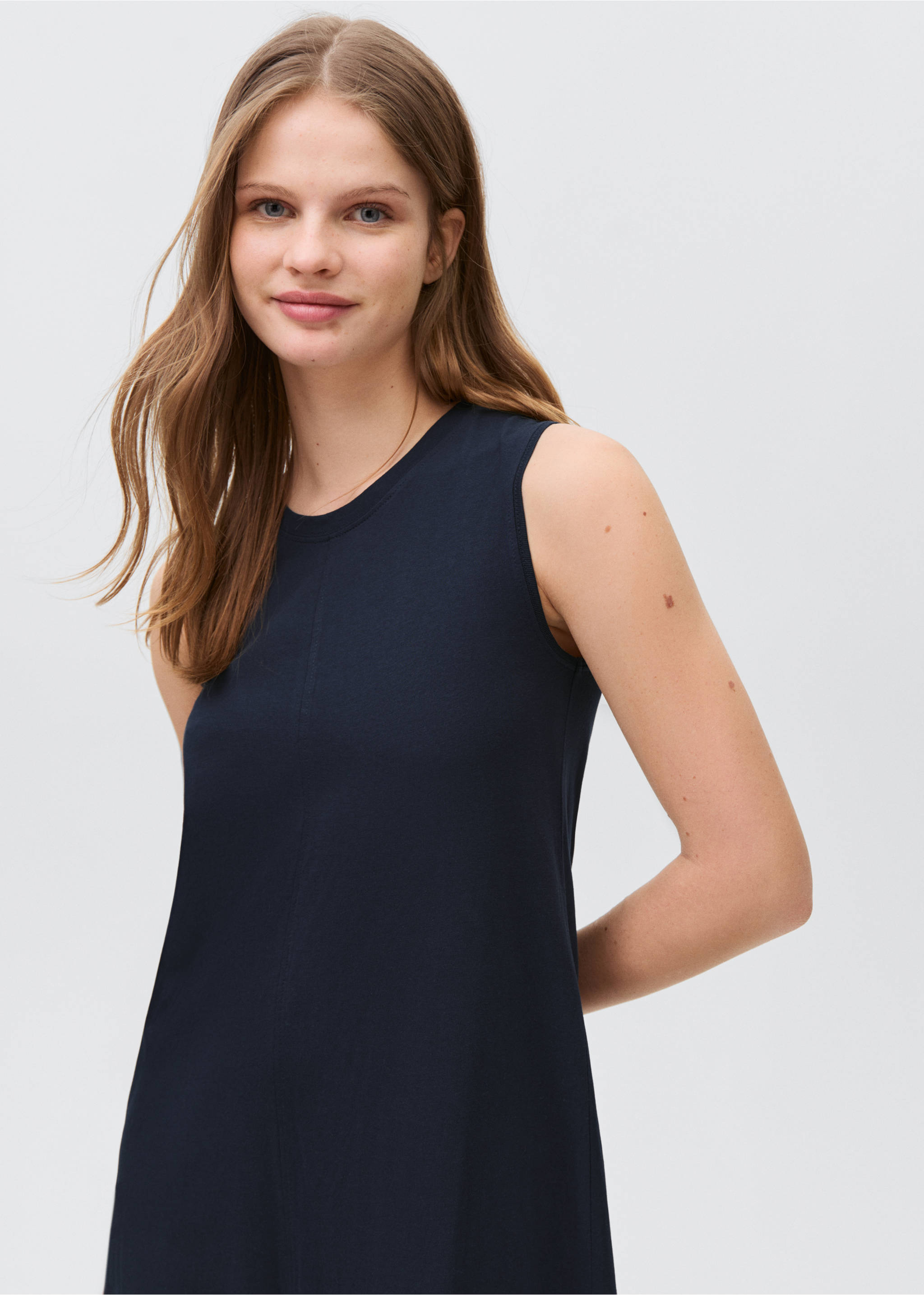 Sleeveless knitted dress - Medium plane, Dark Navy. Ref: 87045730-00.